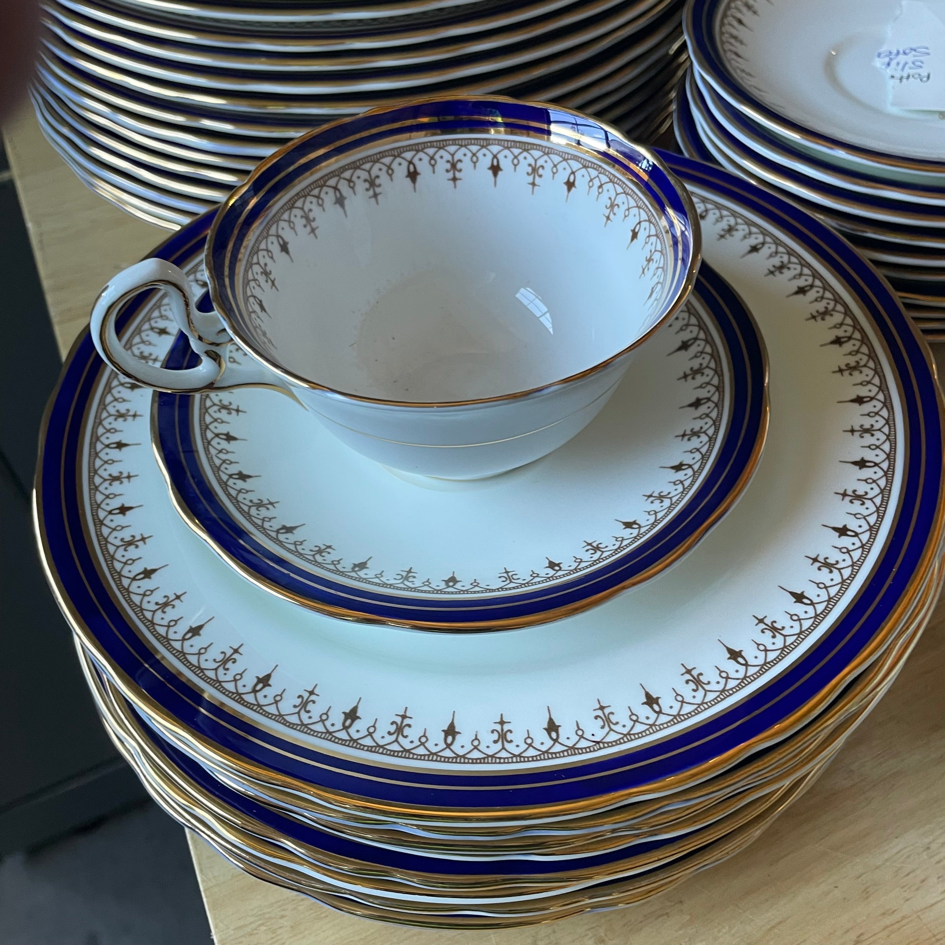 Vintage Set of 58 Pieces Aynsley Leighton Cobalt Blue Scalloped Bone China Made in England