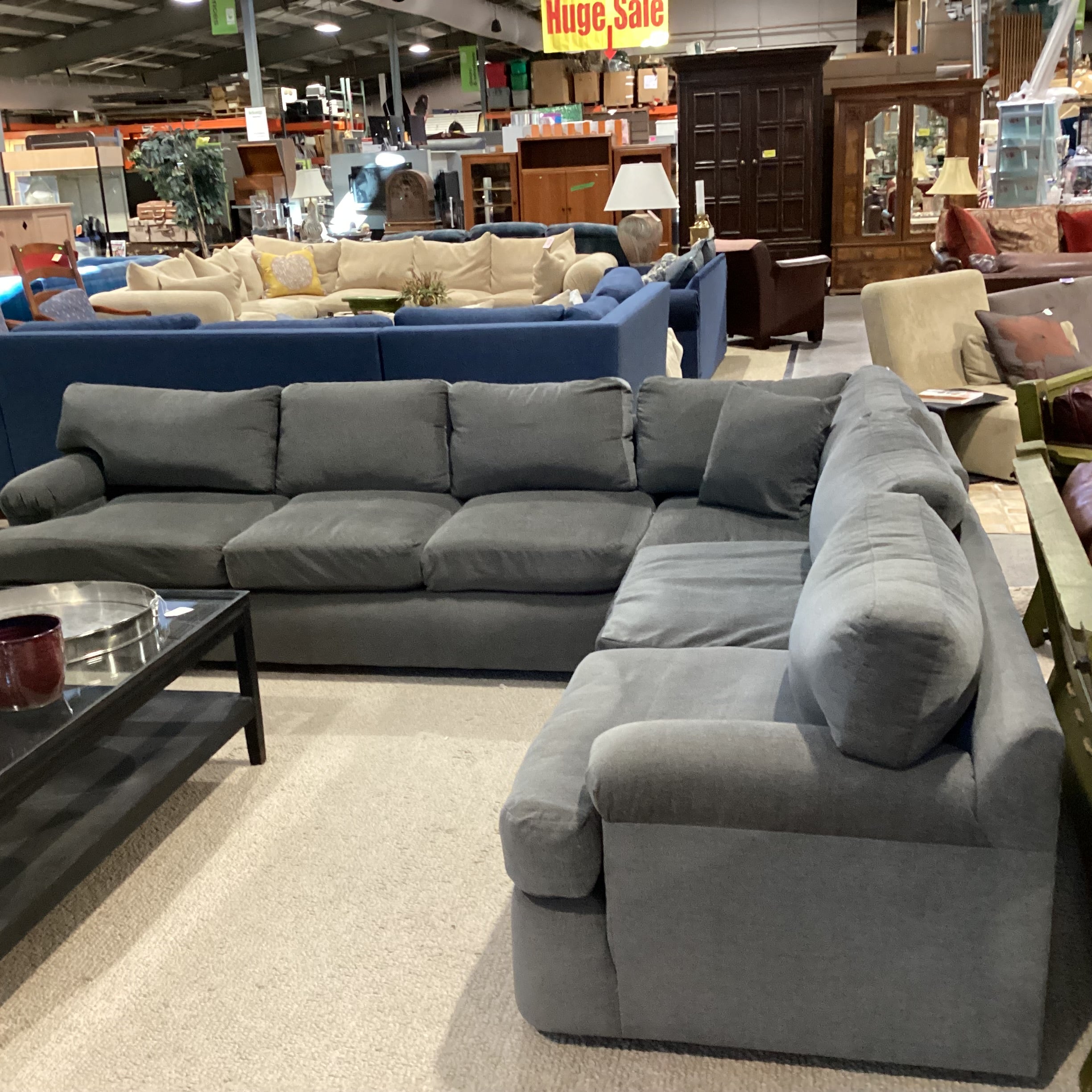 Charcoal Low Profile Down Mix 3 Piece Sectional 96"x 114"x 34"x 26"
