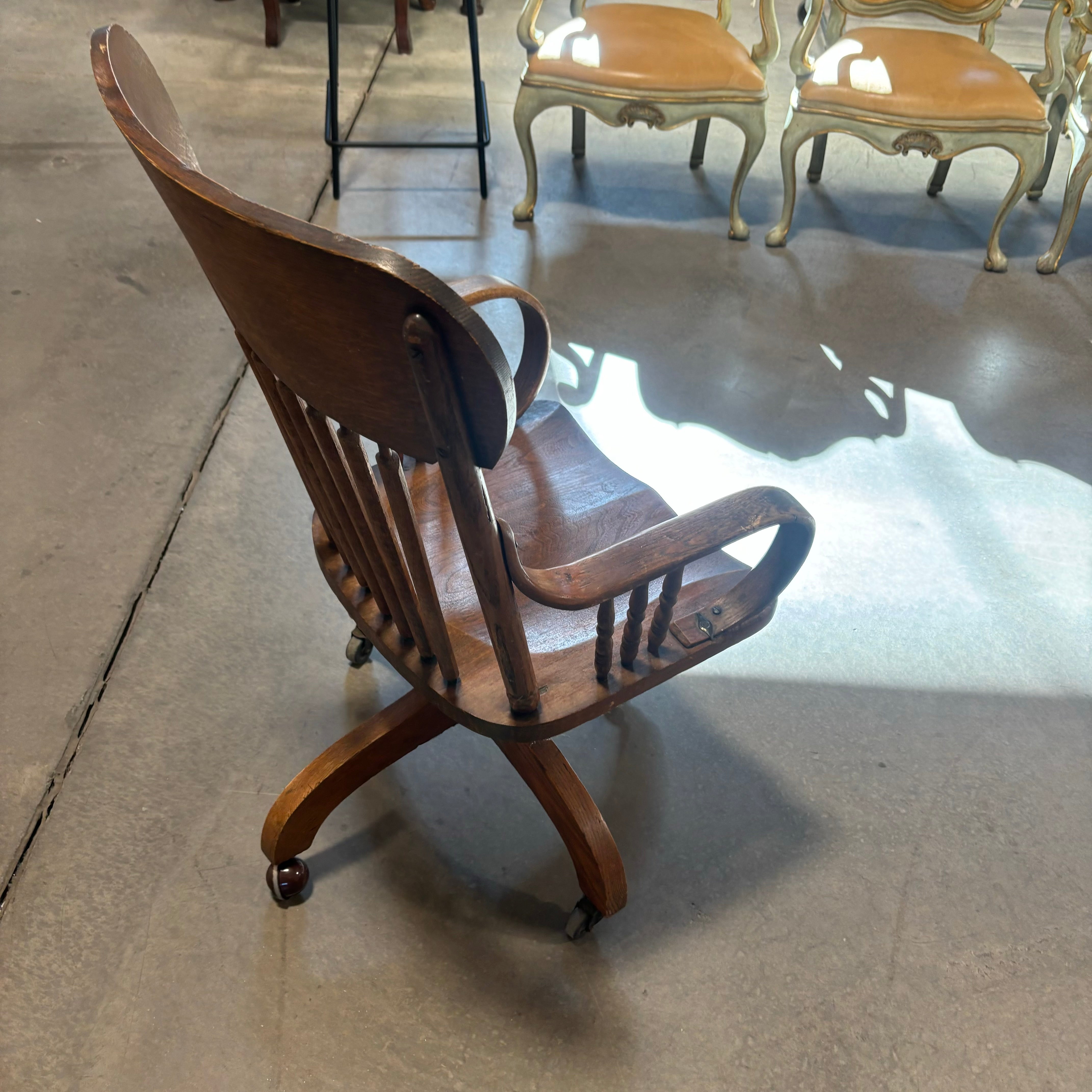 Vintage Antique P. Derby & Co. Solid Oak with Cast Iron Hardware Adjustable Bankers Chair 23"x 25"x 41"