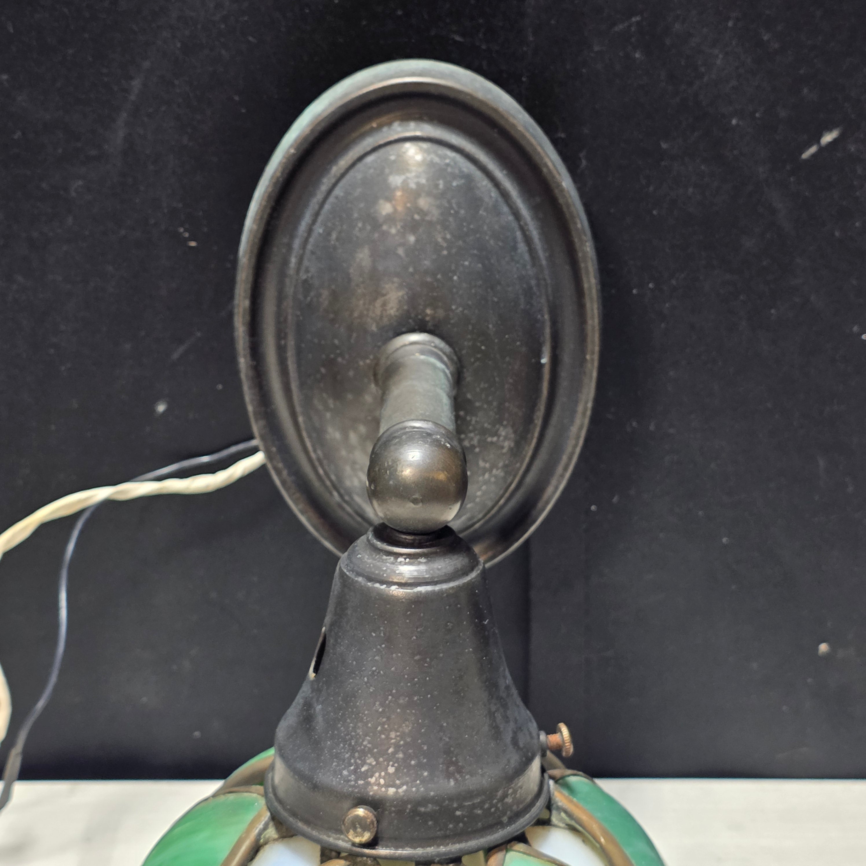 Art Nouveau Antique Slag Glass White and Green Tulip Sconce 6"x8"x10.5"