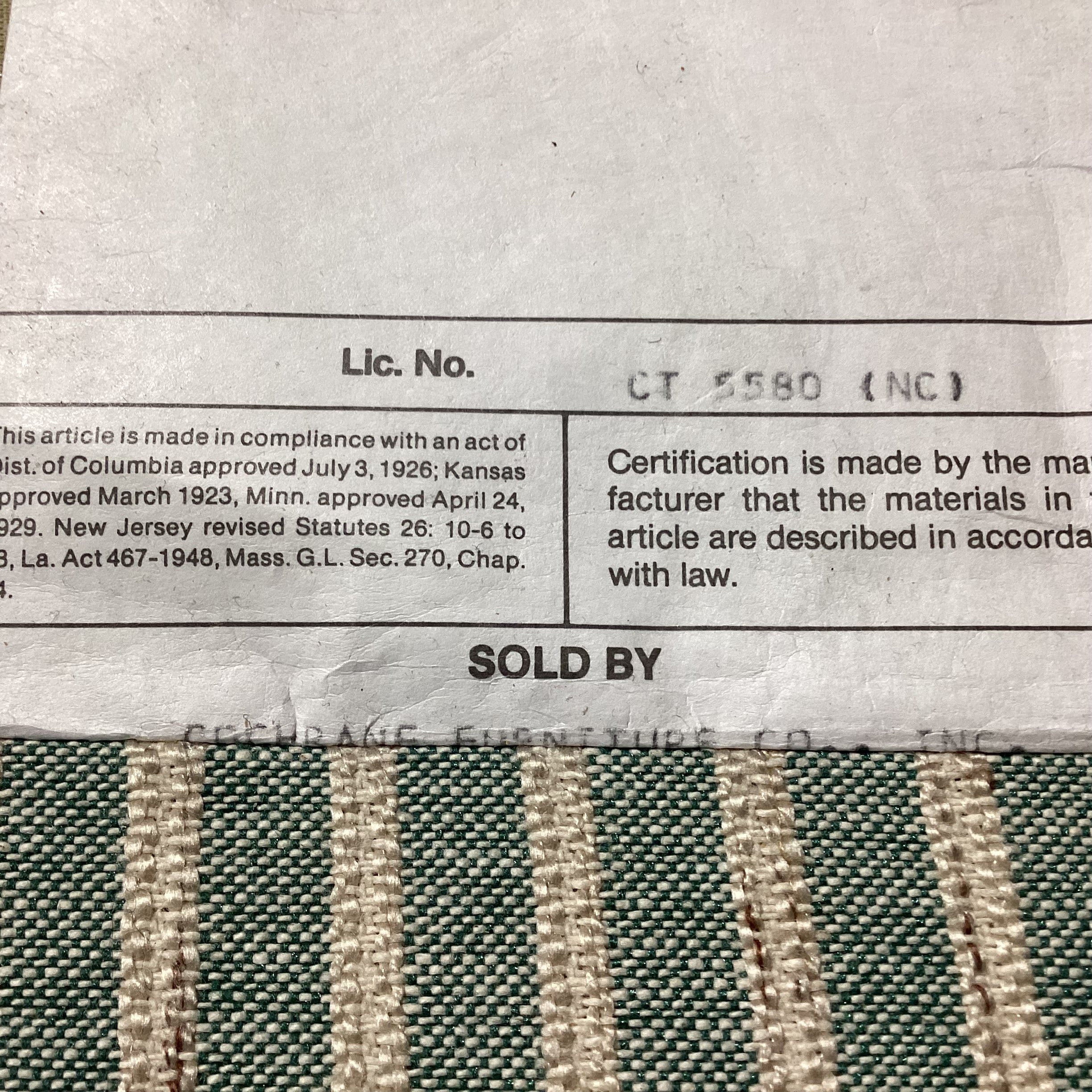Cochrane Furniture Green & Ivory Woven Stripe Chair 39"x 39"x 33.5"