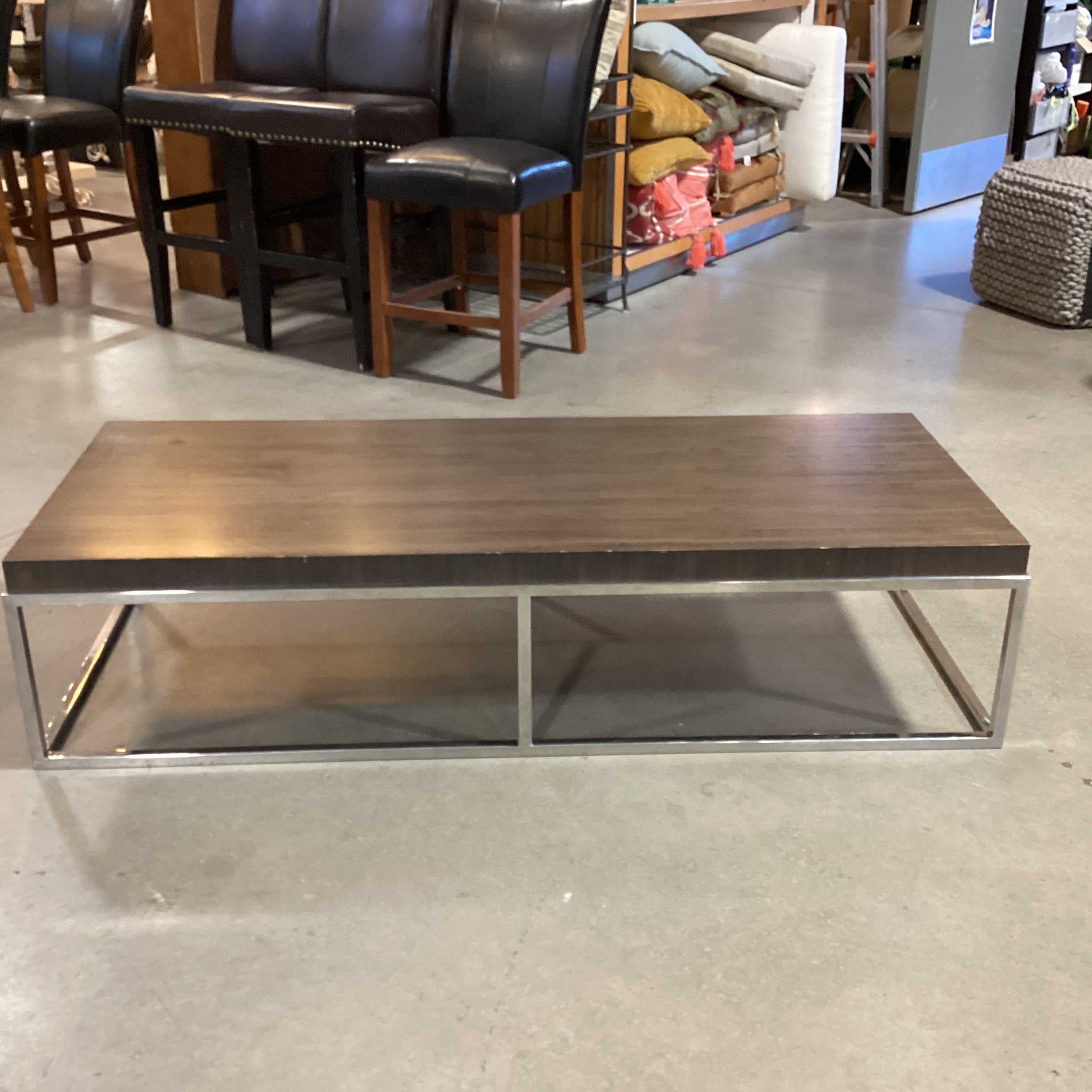 Modern Chrome & Wood Style Veneer Coffee Table 60"x 24"x 14.5"