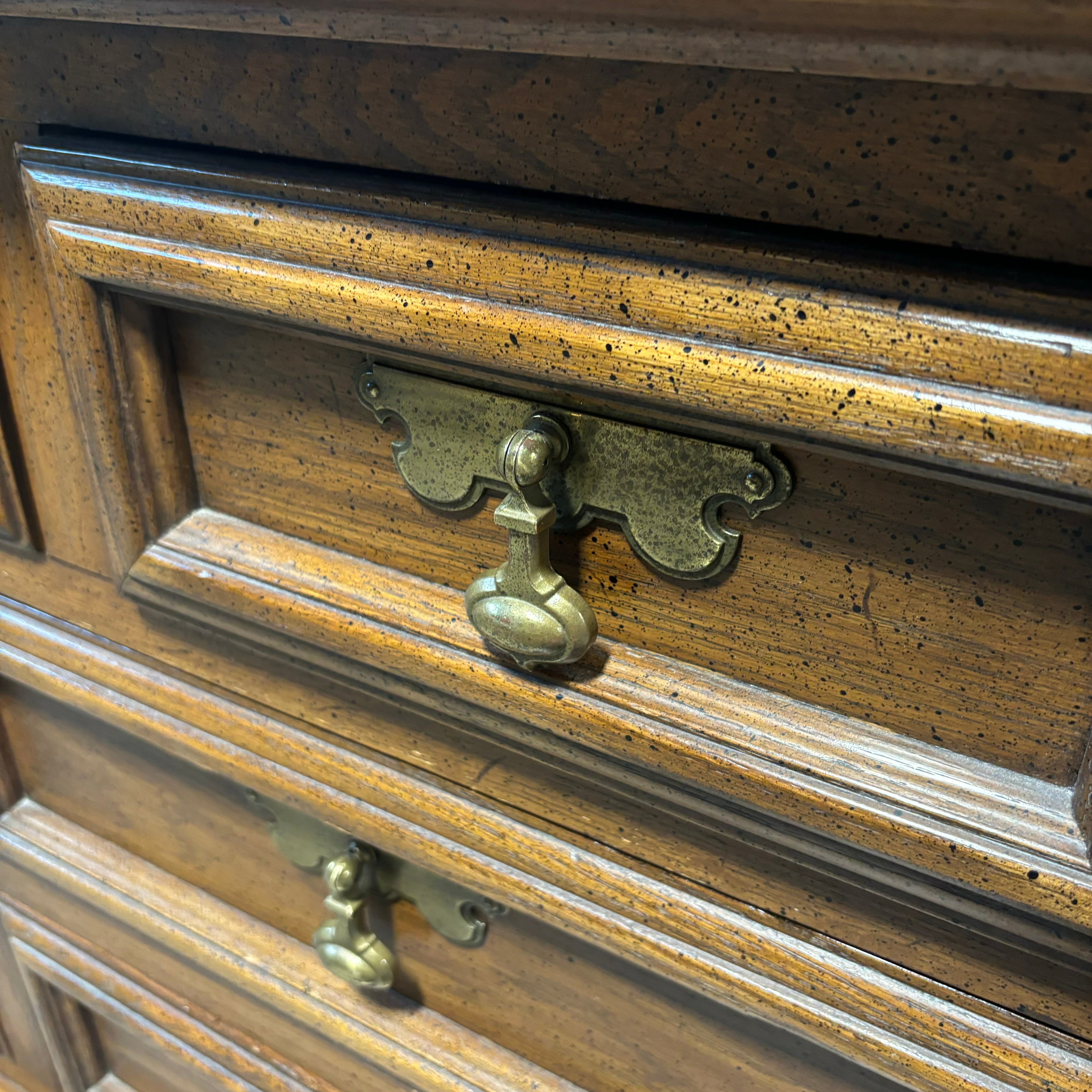 United Furniture Spanish Styl Dark Finish Wood & Brass Tone Handle 9 Drawer with Mirror Dresser 68"x 21"x 85"