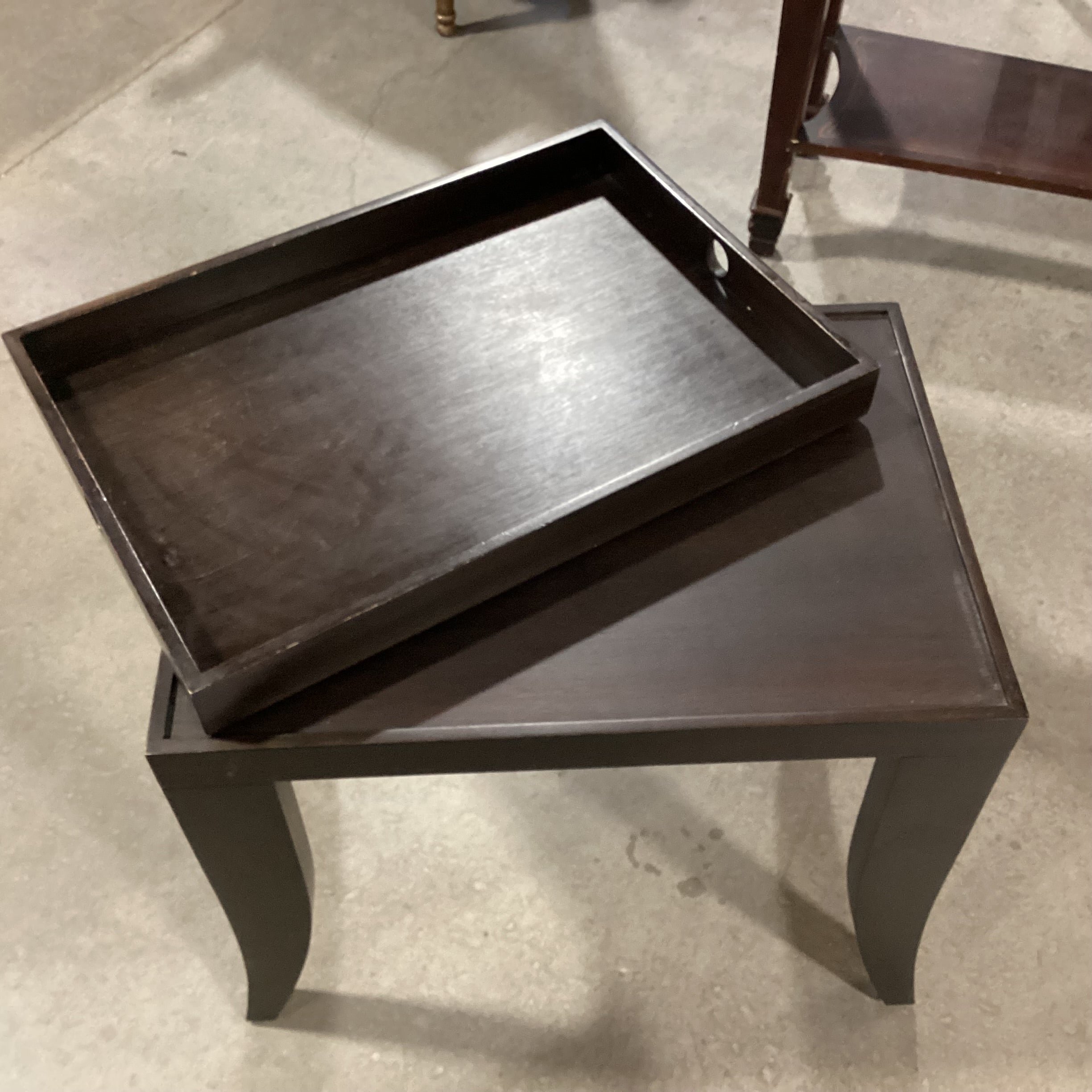 Dark Finish Wood Tray Top End Table 24"x 17"x 24.5"