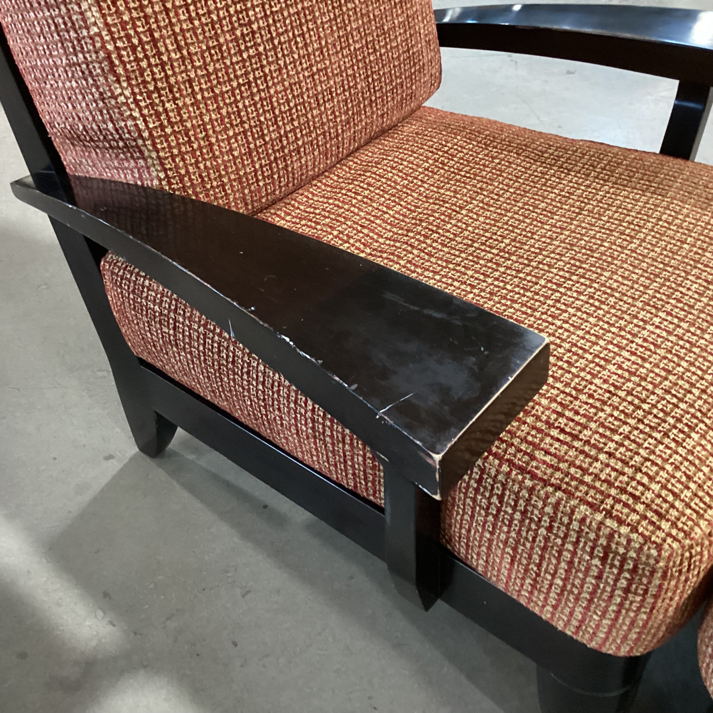 Dark Finish Wood & Gold Red Woven with Ottoman Chair 36"x 38"x 37"