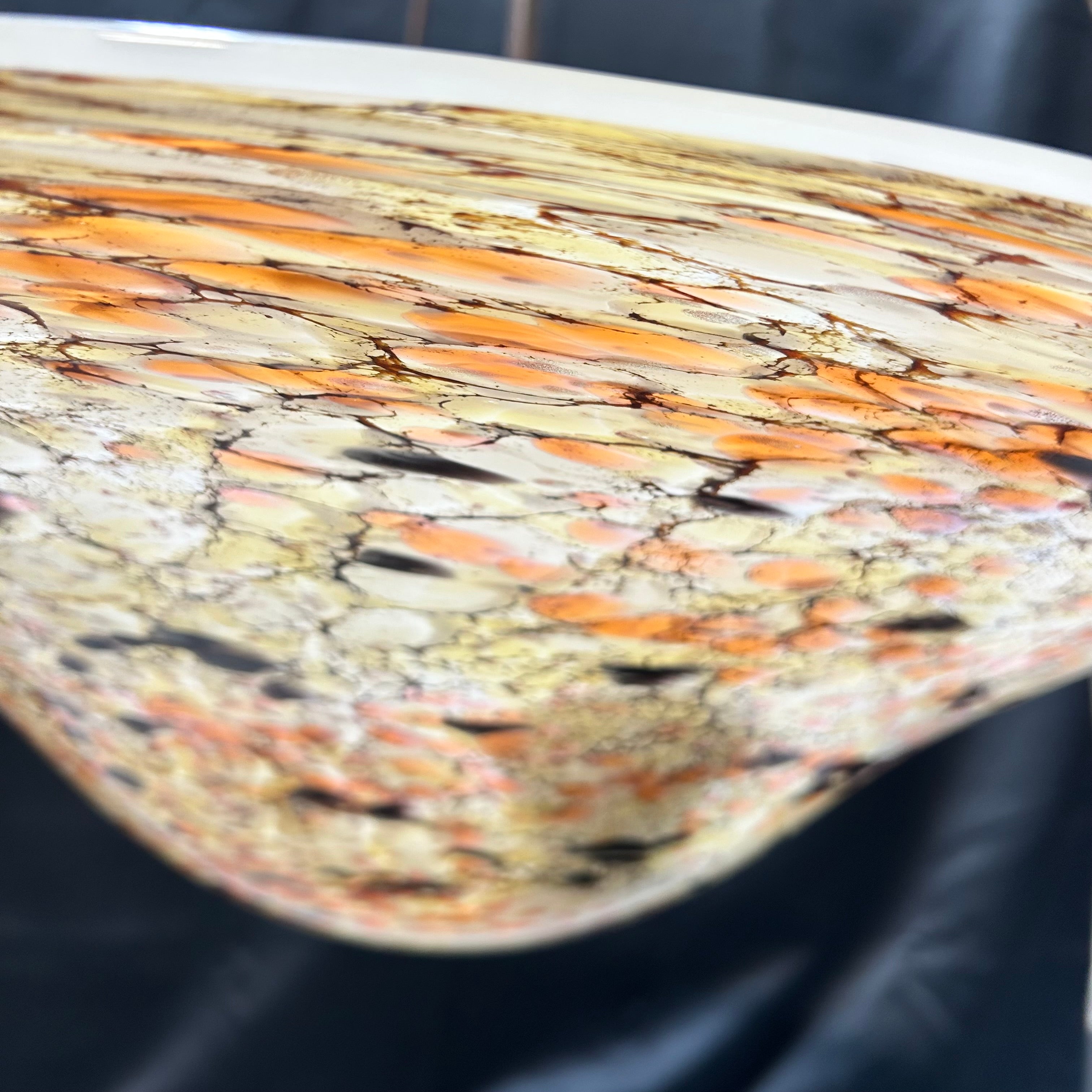 Multi Color Fused Glass Bowl & Iron Arms 26"x 44"Pendant