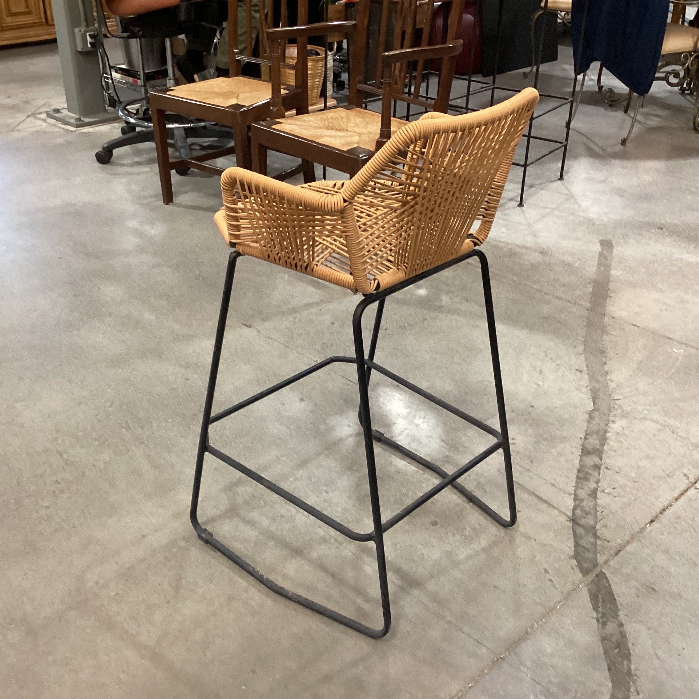 Resin Woven Rope Seat & Black Metal Barstool 26"
