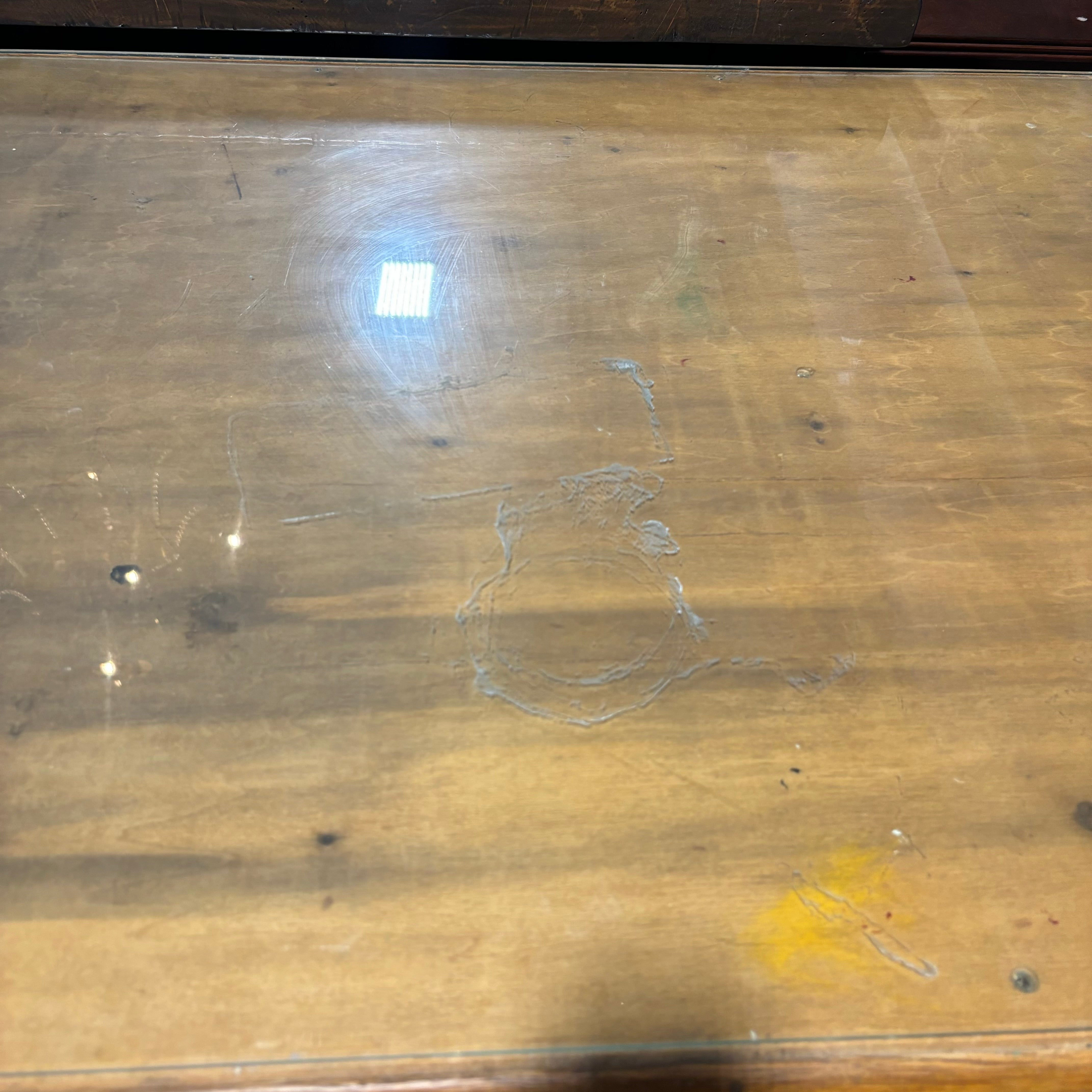 Antique Solid Tiger Oak 4 Drawer with Glass Top Desk 42”x 31”x 31”