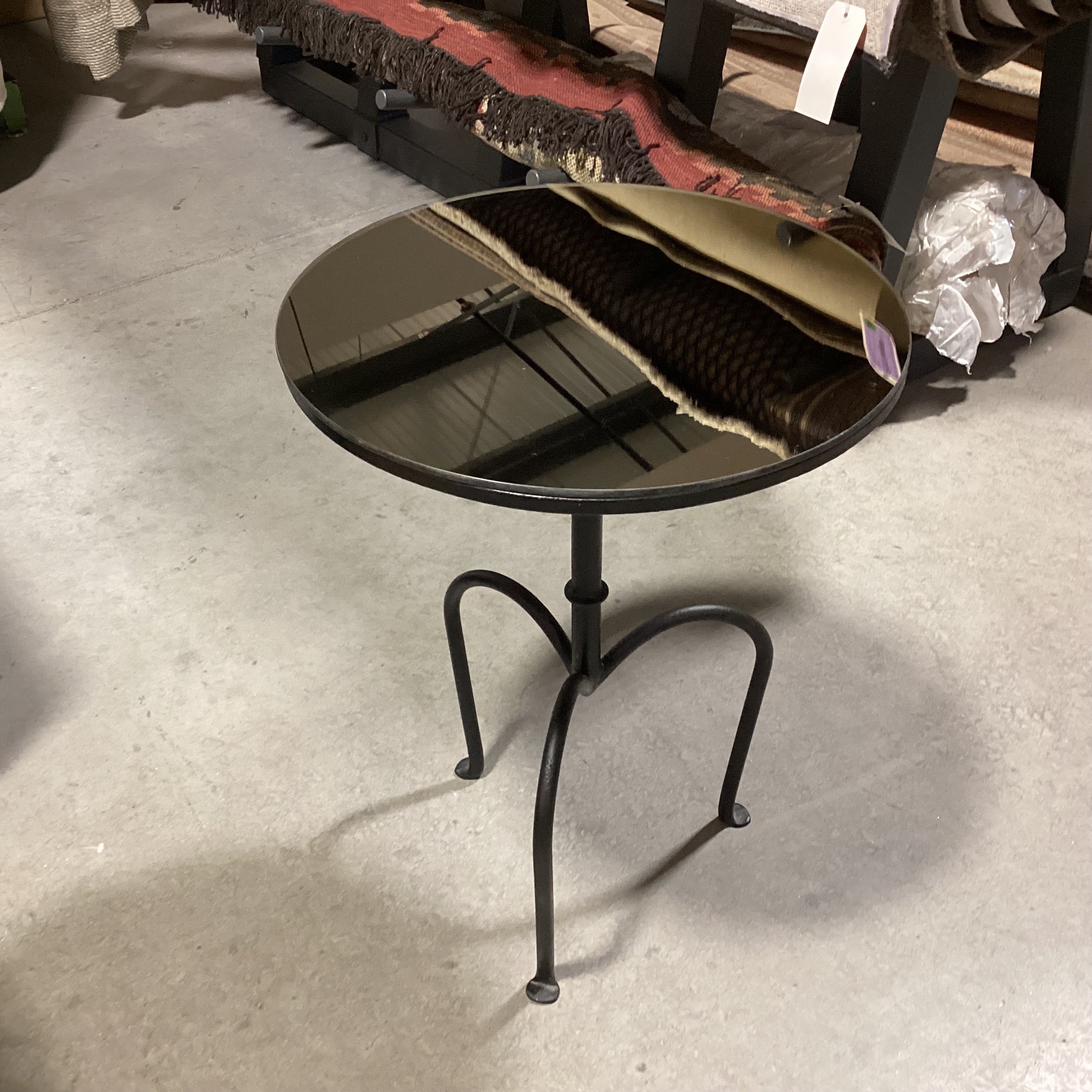 Round Mirror Top & Iron Accent Table 18" Diameter x 24.5"
