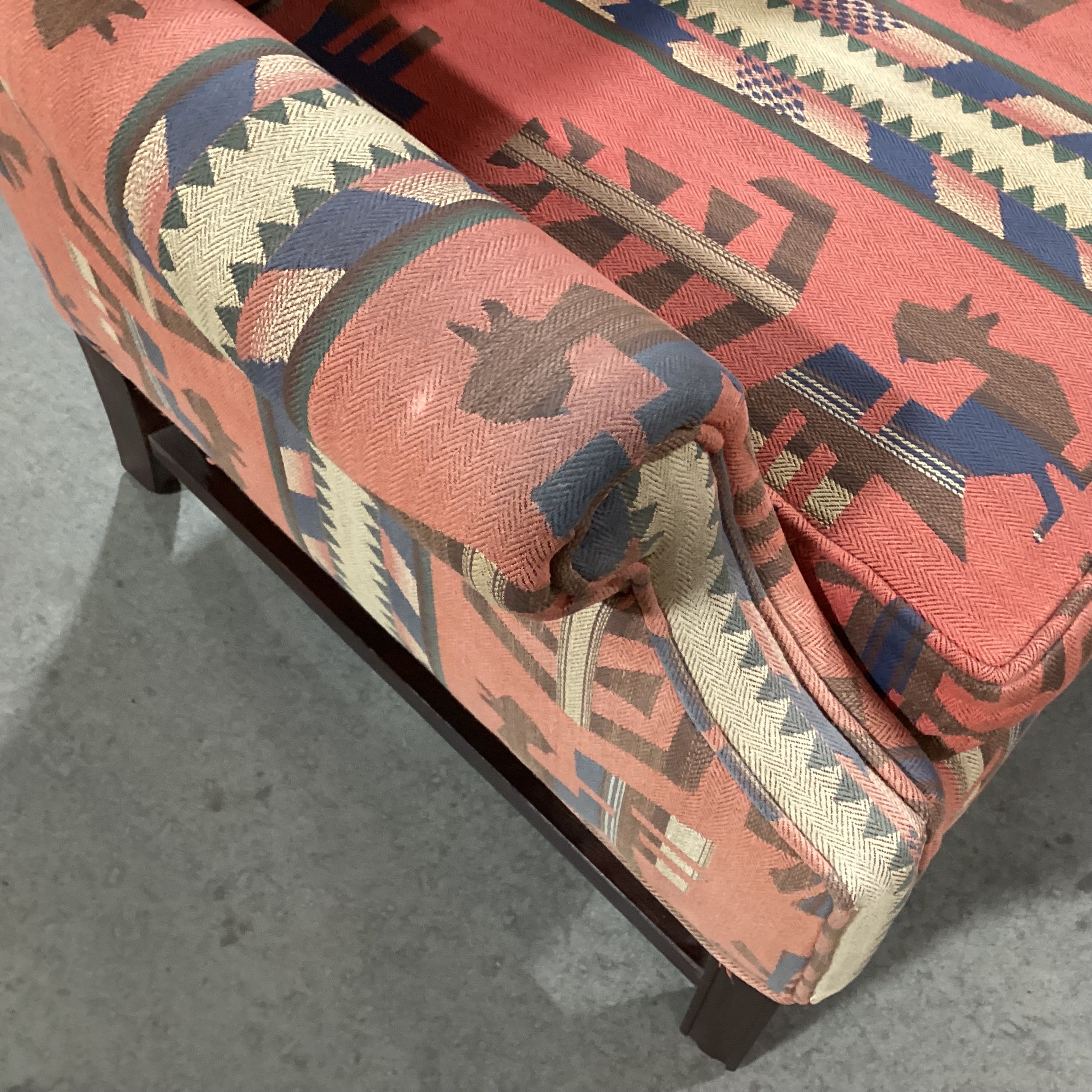 Red & Blue Southwest Woven & Wood Base Wing Chair 34"x 36"x 41"
