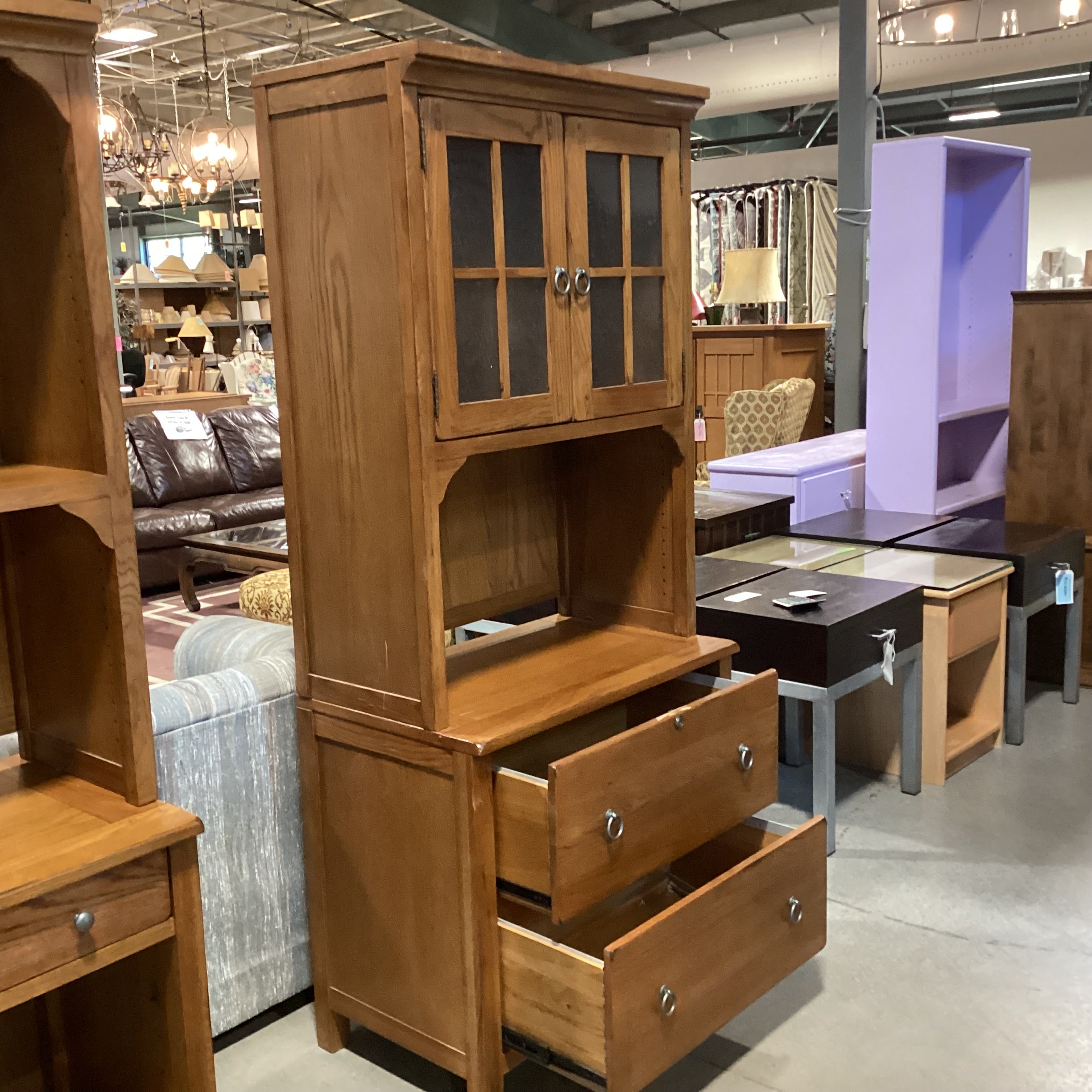 Medium Wood Finish 2 Piece with Hutch File Cabinet 34"x 21"x 80"