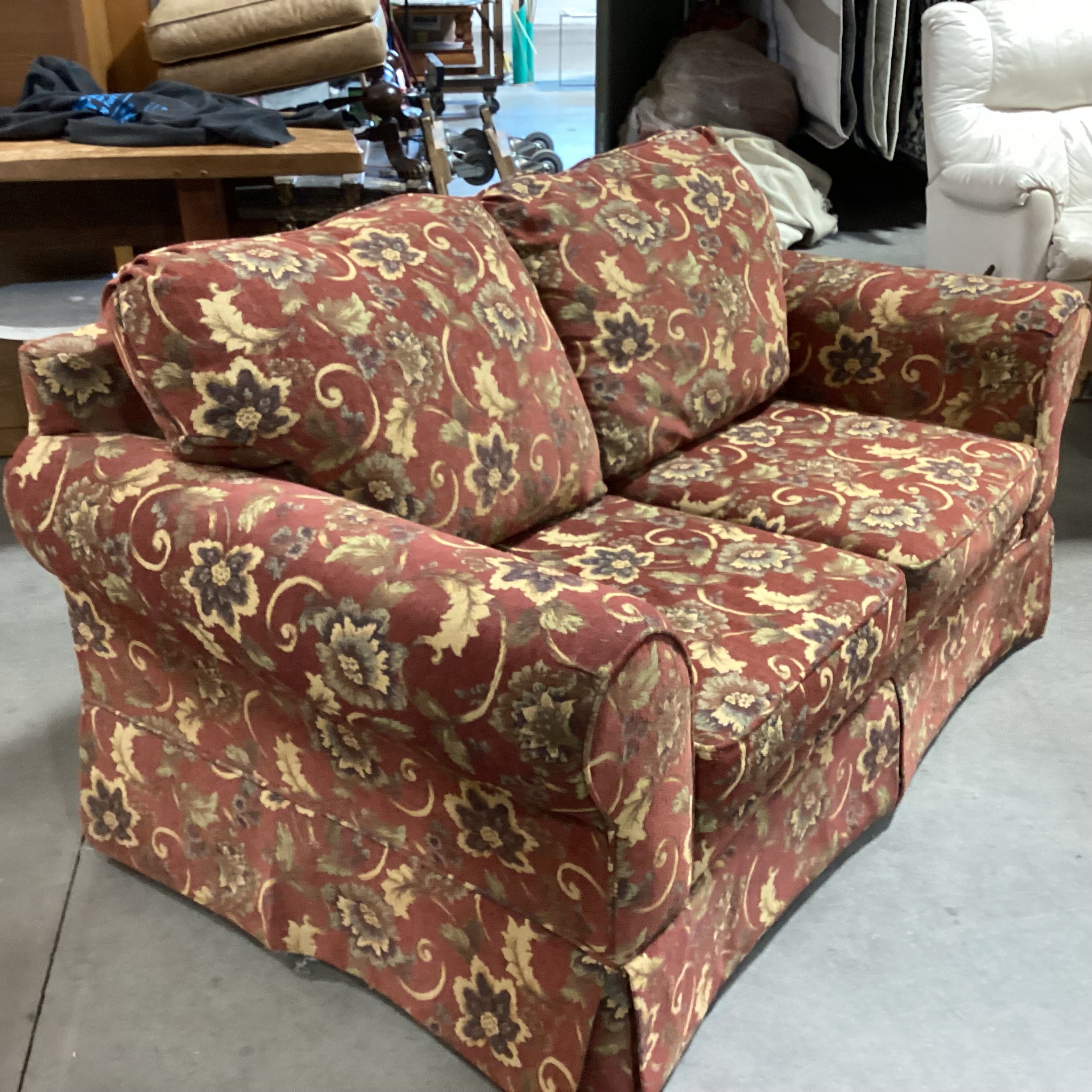 Rust Gold & Sage Floral Loveseat Sofa 64"x 38"x 32"