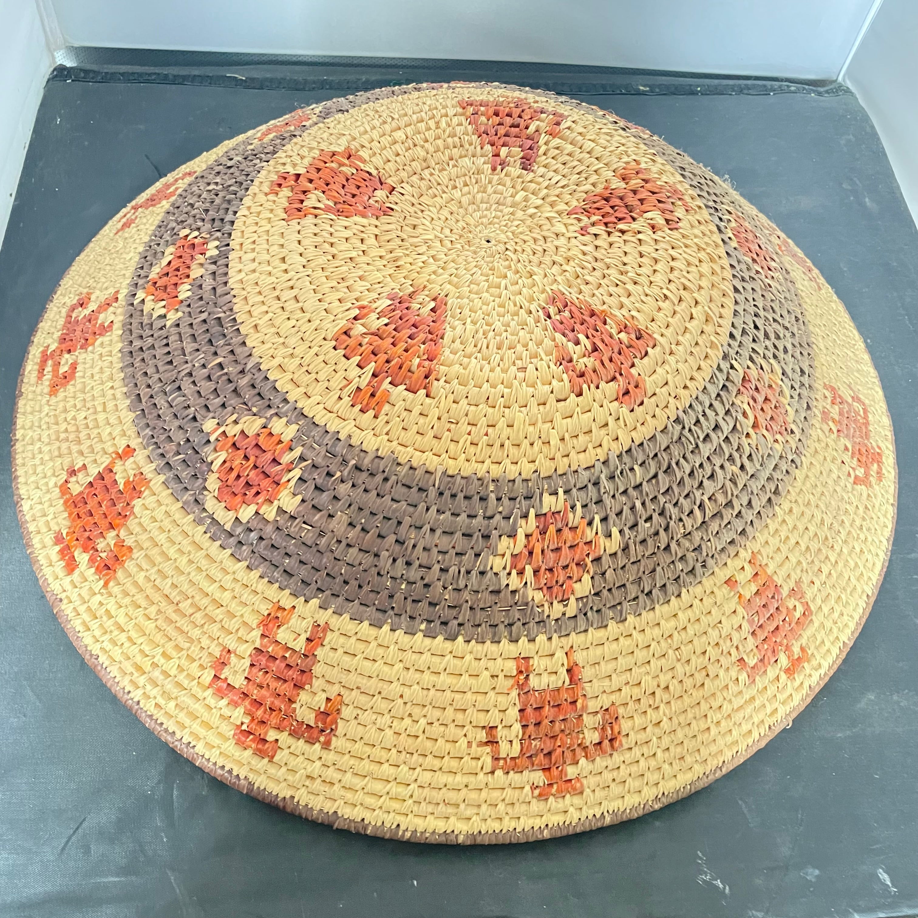Vintage Native American Figural Geometric Design Basket, 19"x 5"