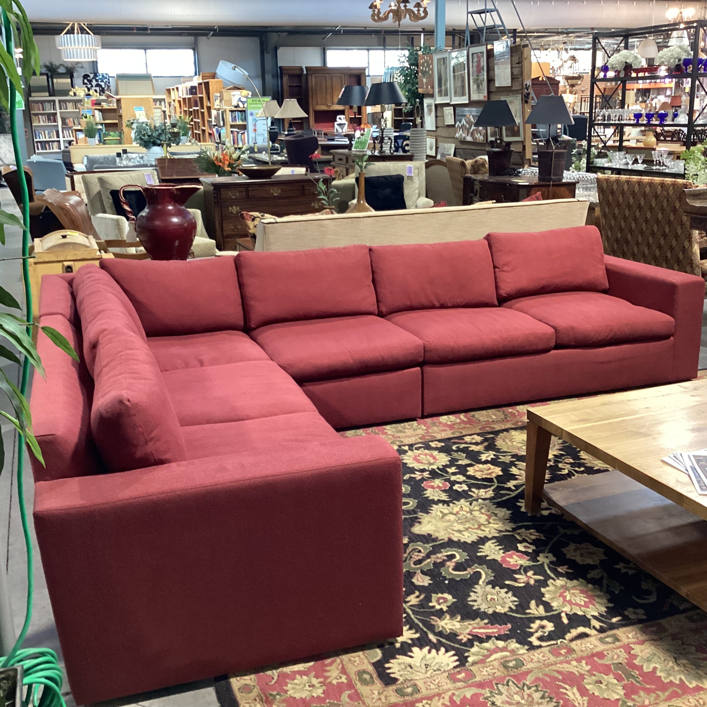 Ethan Allen Red Woven Feather Blend 4 Piece Sectional 131"x 102"x 38"x 28"