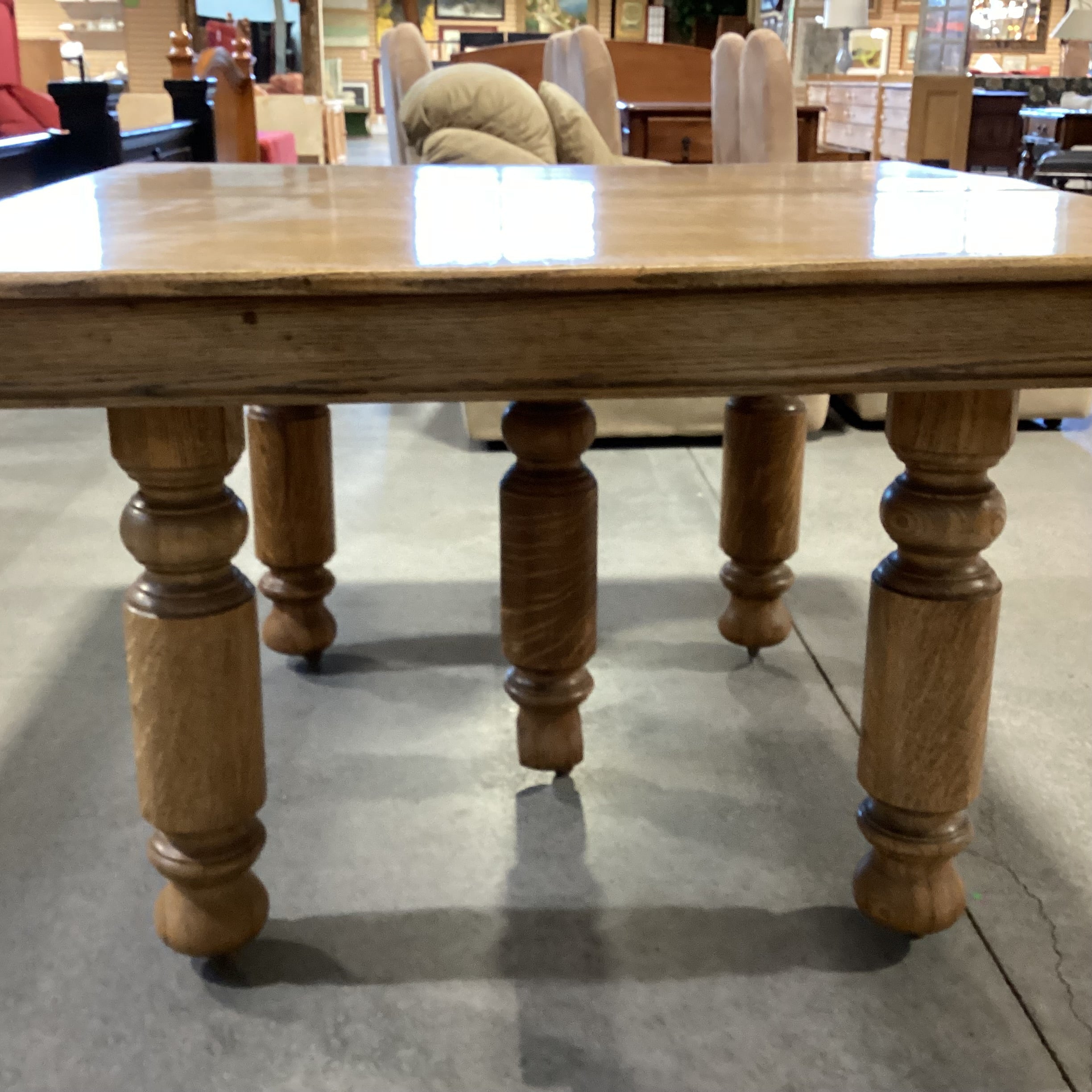 Antique Carved Oak on Casters Dining Table 48"x 48"x 30.5"