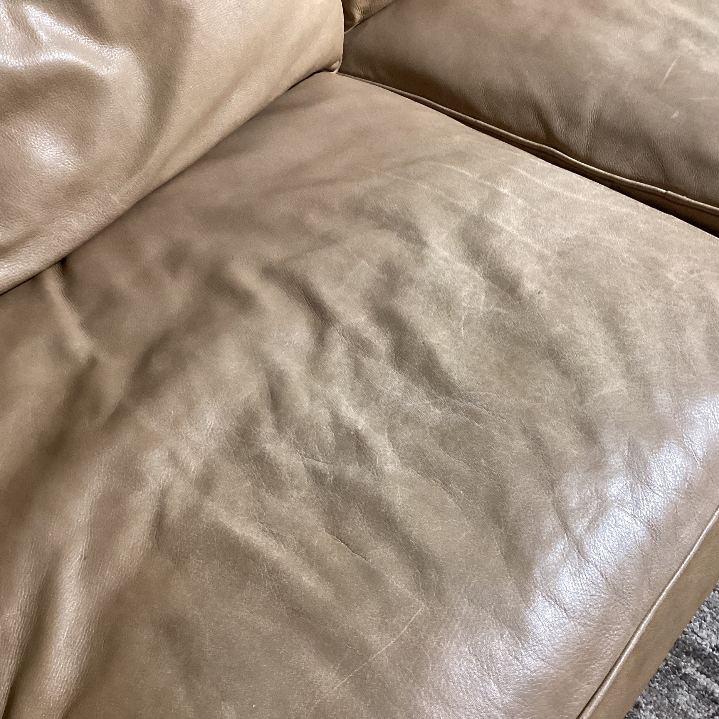 Restoration Hardware Tan Leather Nailhead Down Mix 2 Piece Sectional 145"x 112"x 44"x 31"
