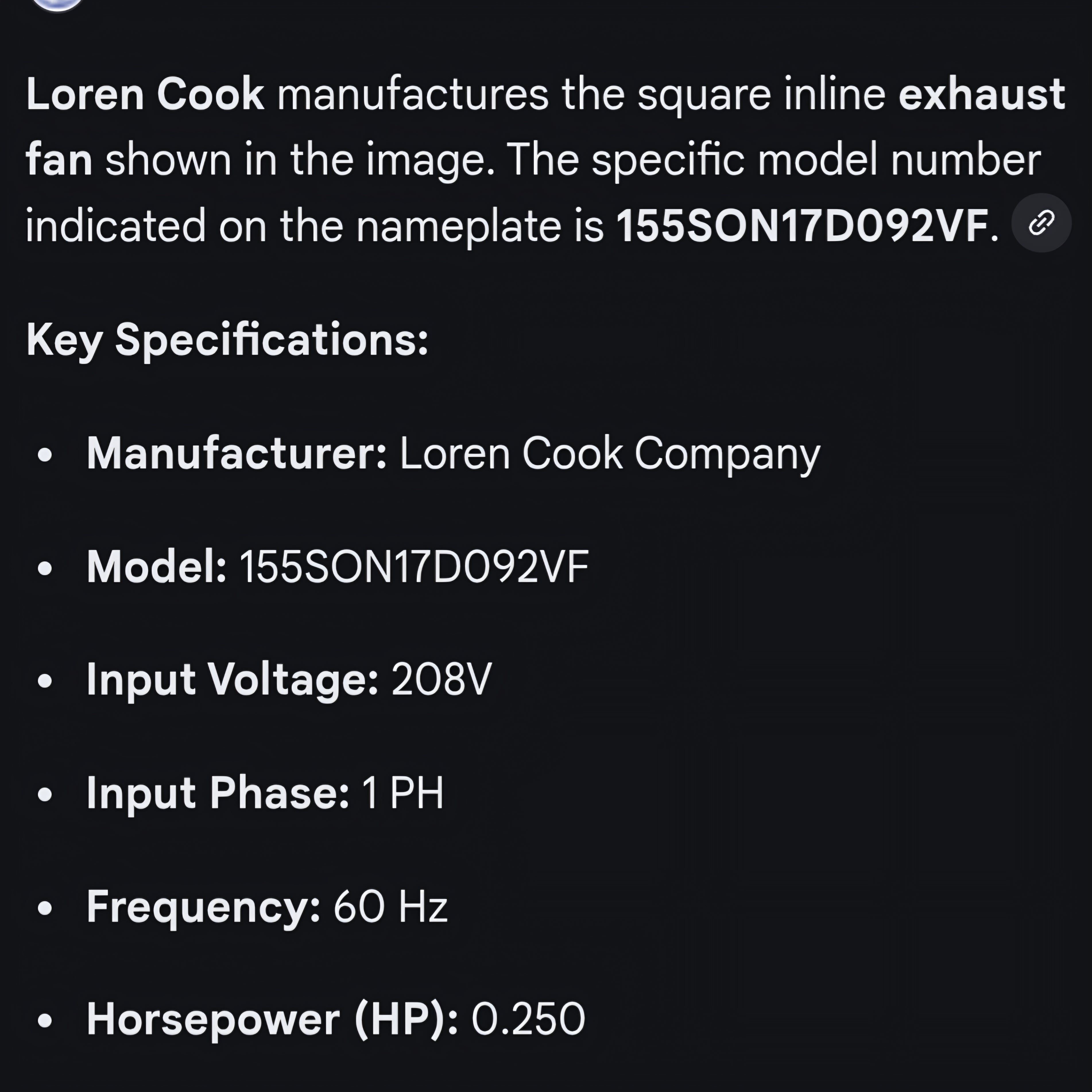 Loren Cook Company Square Inline Exhaust Fan 22"x 25"