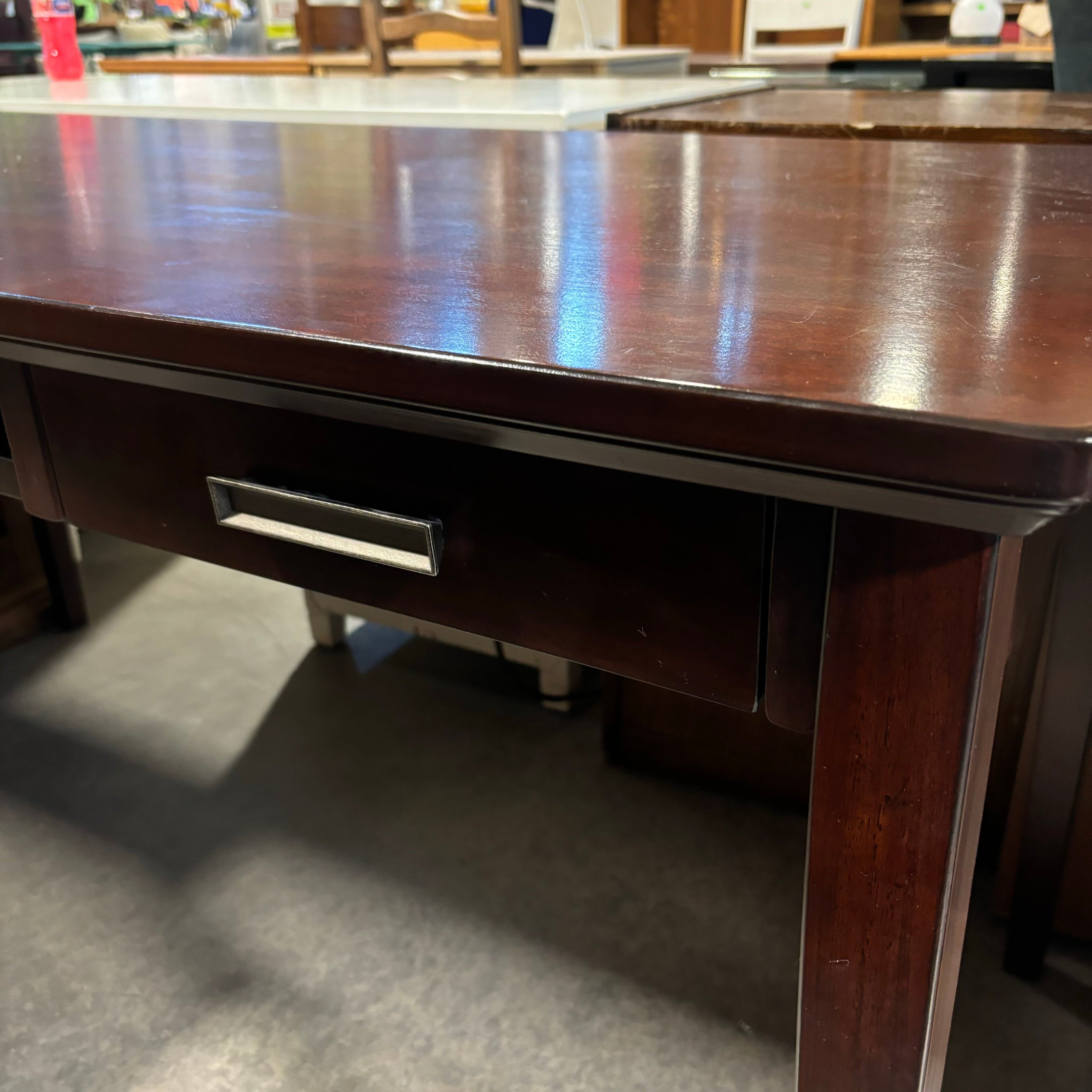 Cherry Finish Wood & Veneer with 2 Drawers & Center Pullout Desk 60"x 28"x 30"