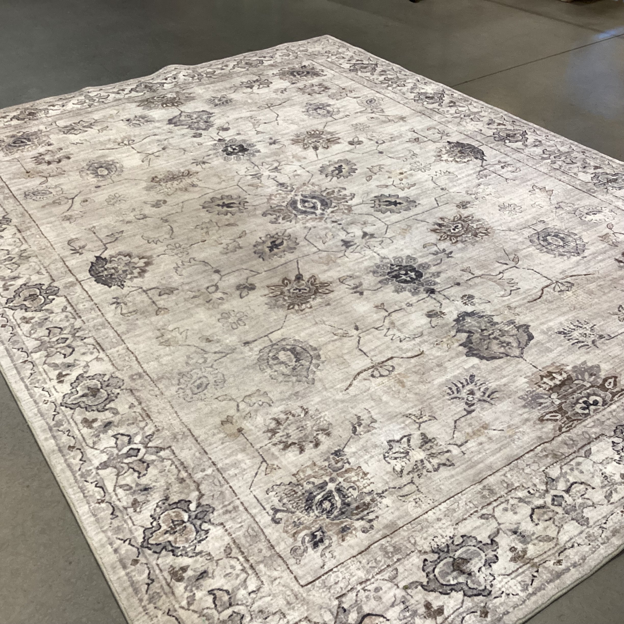 Persian Blooms Ultra Soft Faux Fur Ivory Grey & Taupe Rug 7'3"x 9'10"