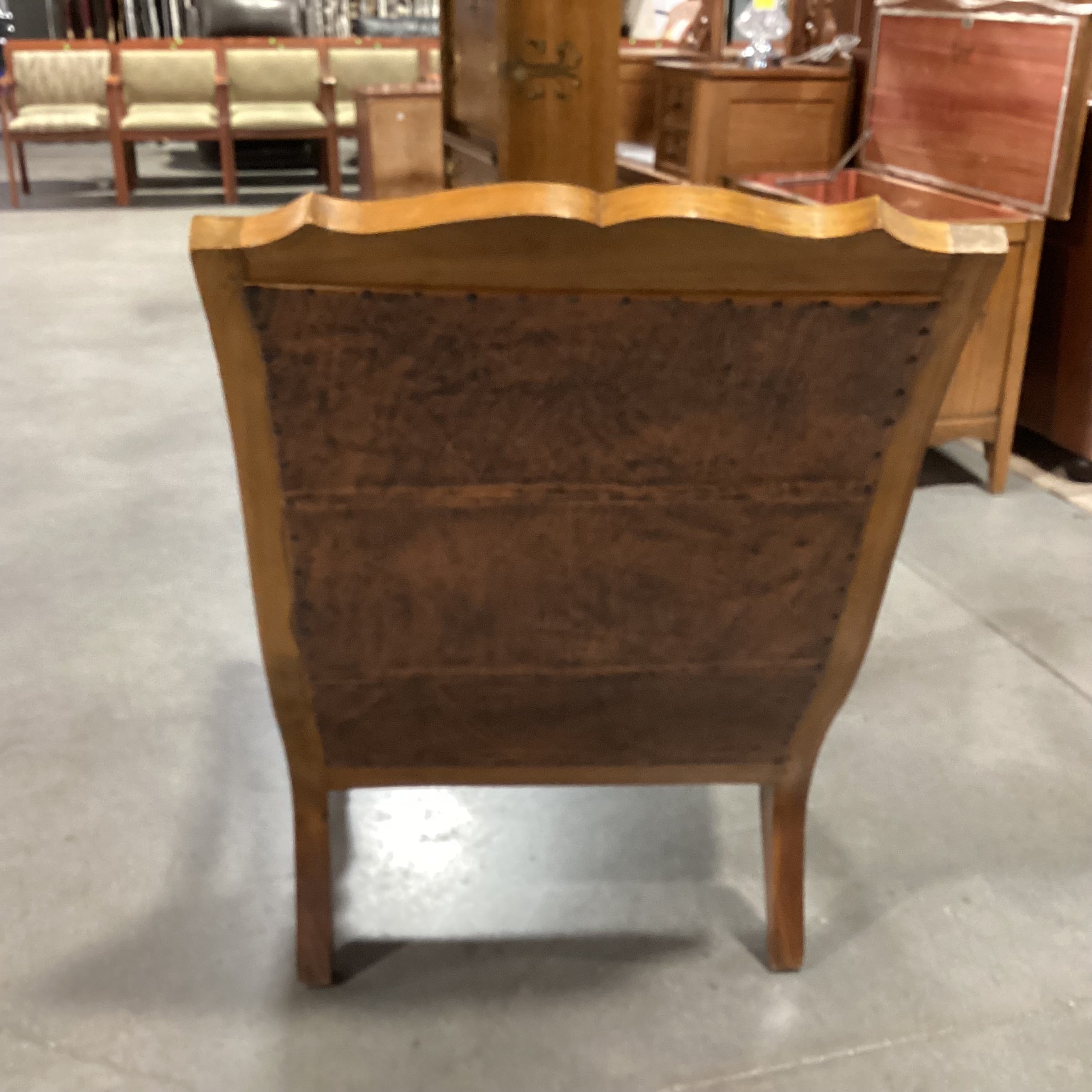 Carved Wood With Distressed Leather Nailhead Plantation Style Lounge Chair 29"x 34"x 39"