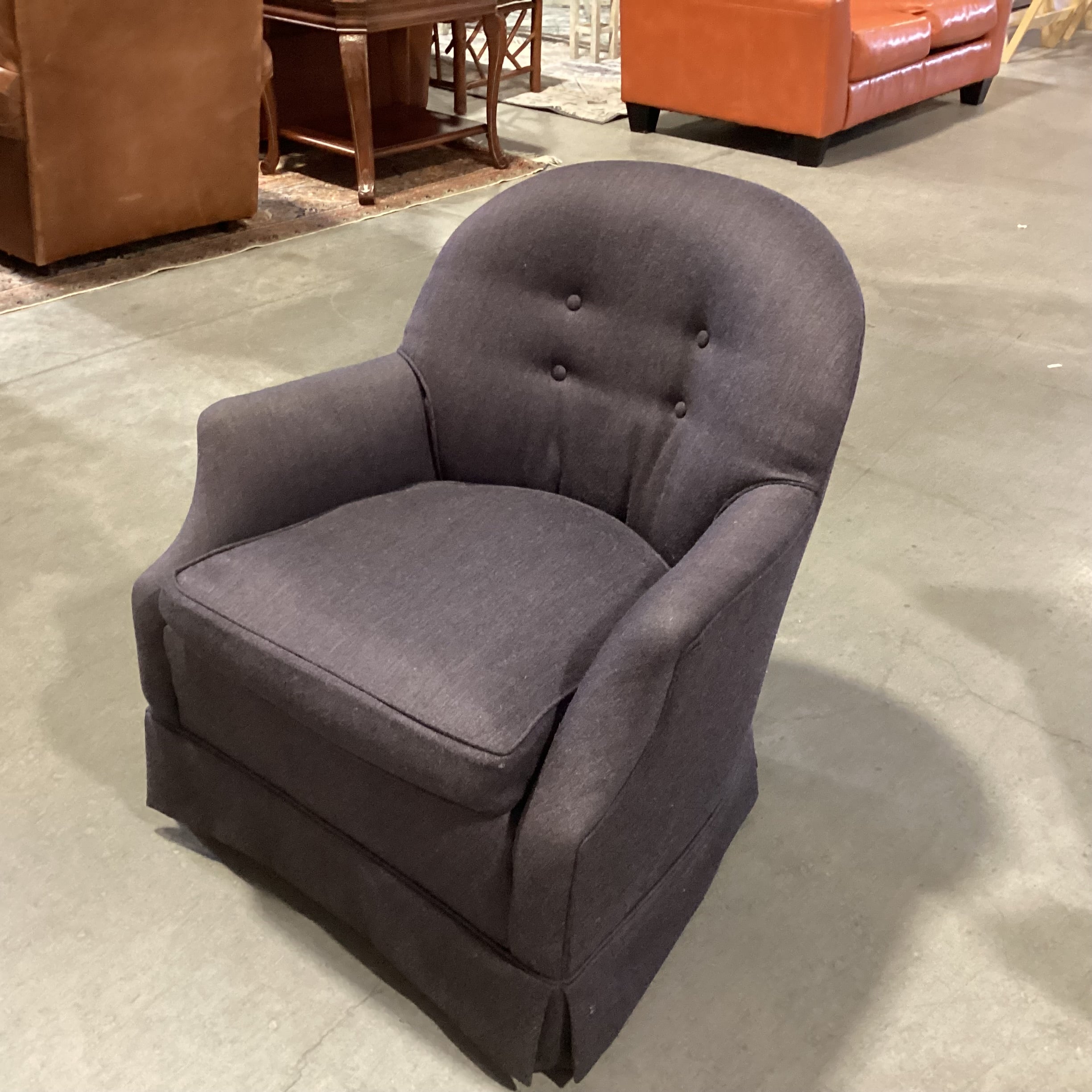 Charcoal Wool Blend Felt Button Tufted Back Swivel Rock Chair 30"x 31"x 30"
