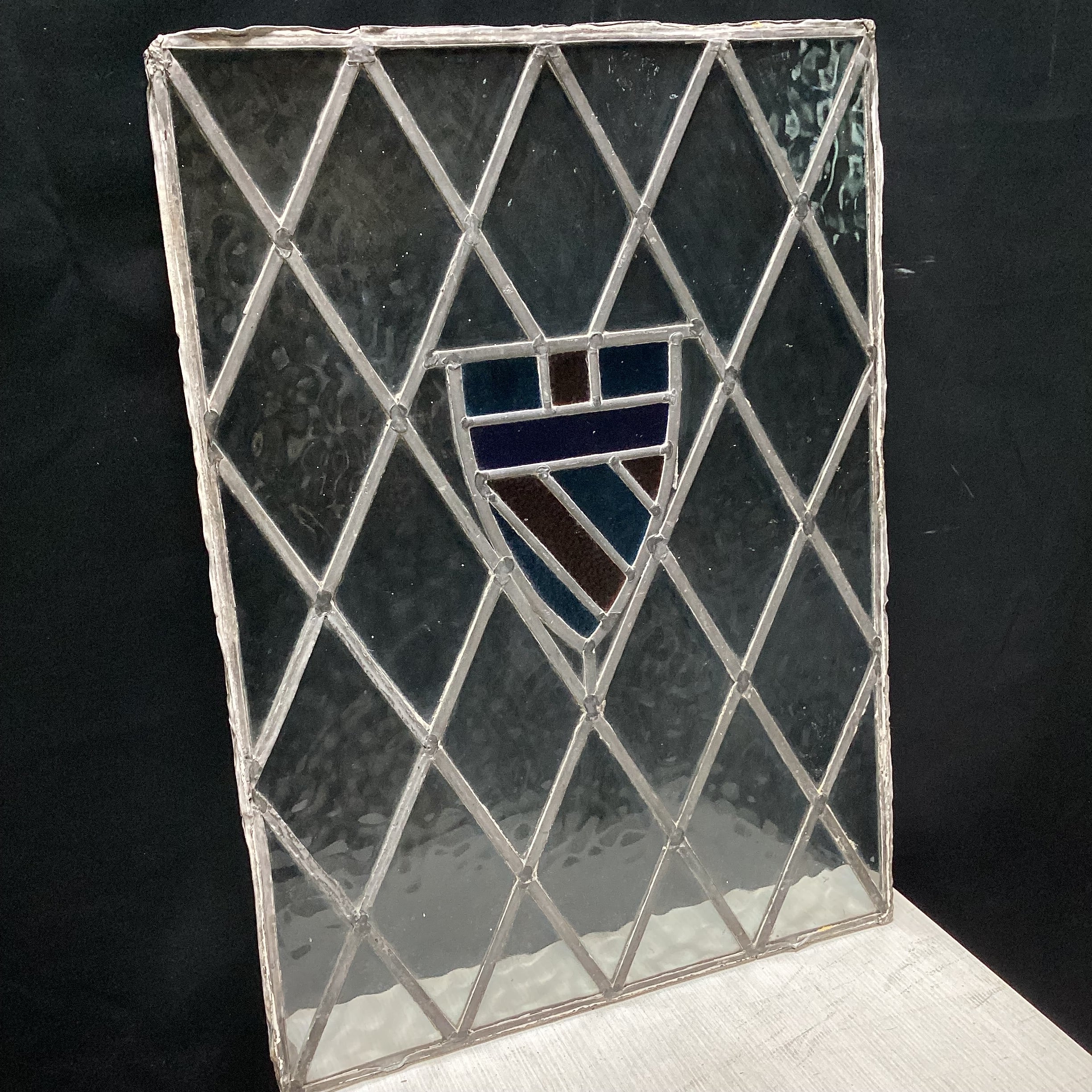 Vintage Stained Glass Shield  Window 20" x 27"