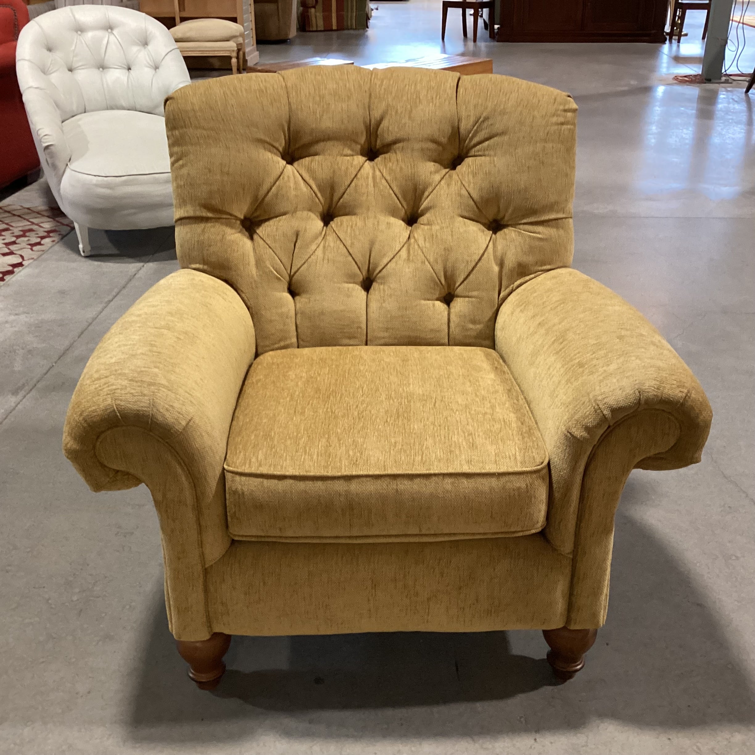 Best Chairs Co. Golden Mustard Tufted Roll Arm Chair 41"x 36"x 39"
