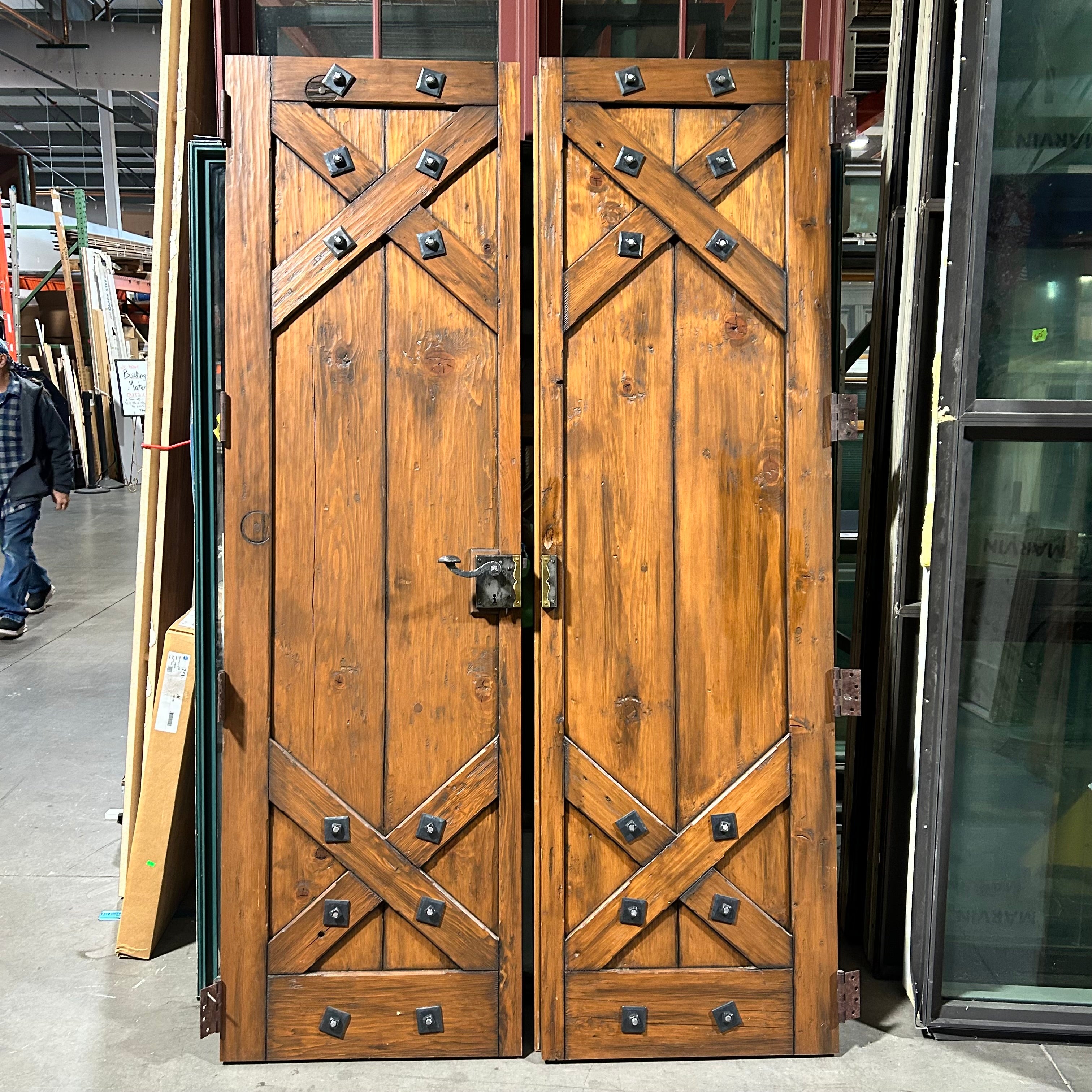 25.5"x 86.5"x 2" PAIR of Rustic Pine Closet Doors with Iron Hardware Accents