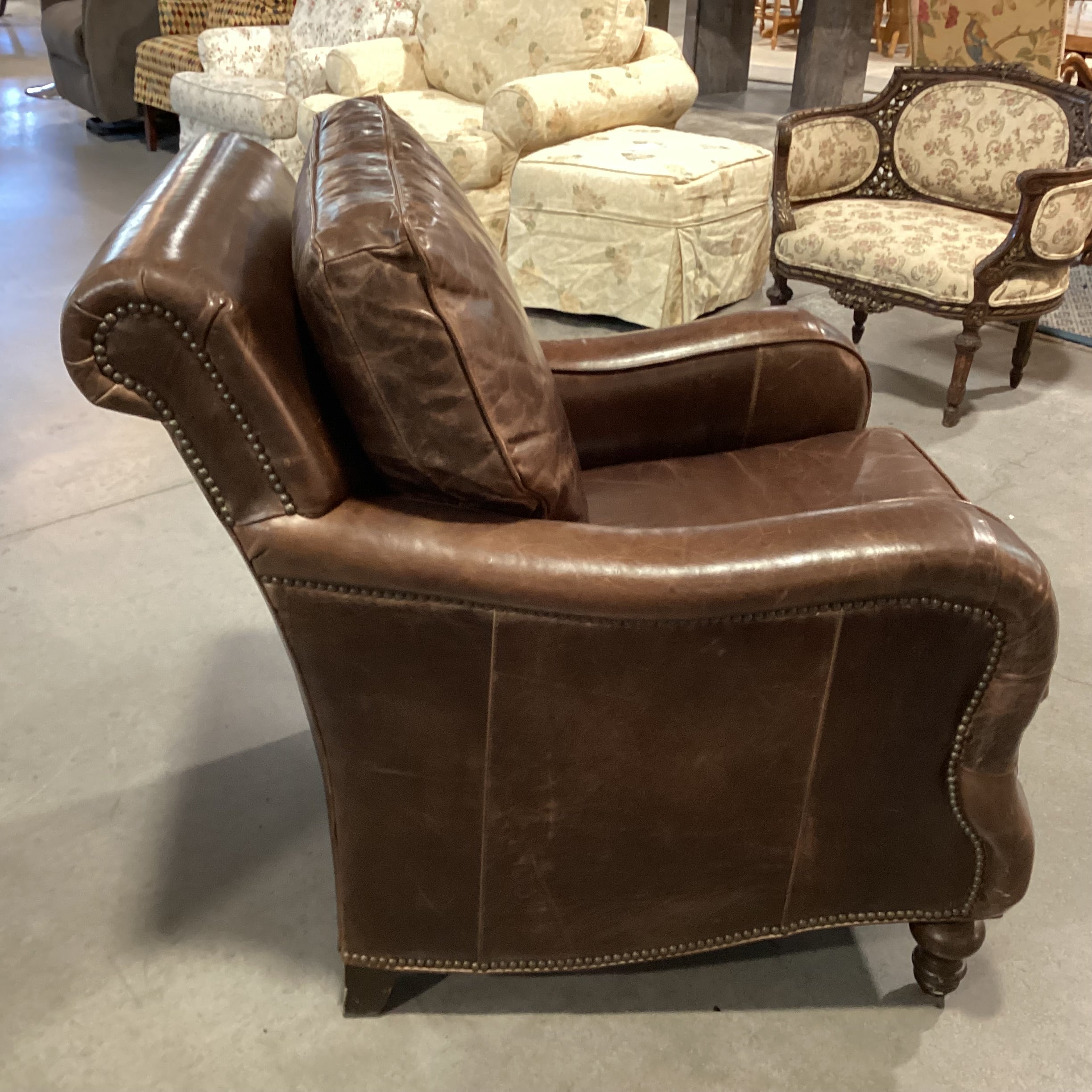 Distressed Leather Nailhead Club Chair 32"x 42"x 38"