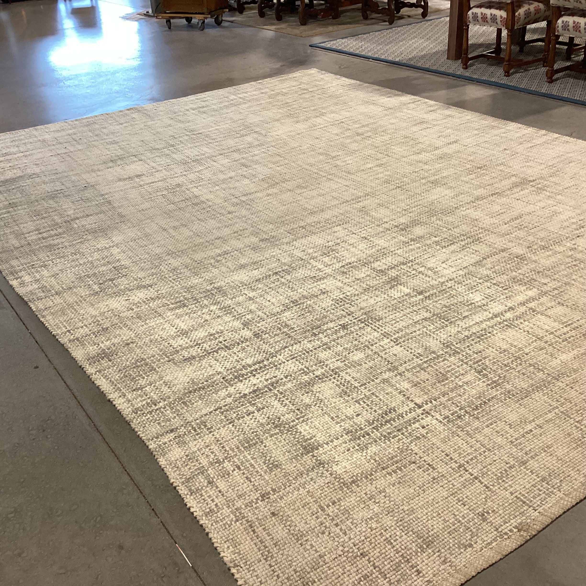 West Elm Cream Grey Blue Heathered Basket Weave Wool Rug 10'x 14'