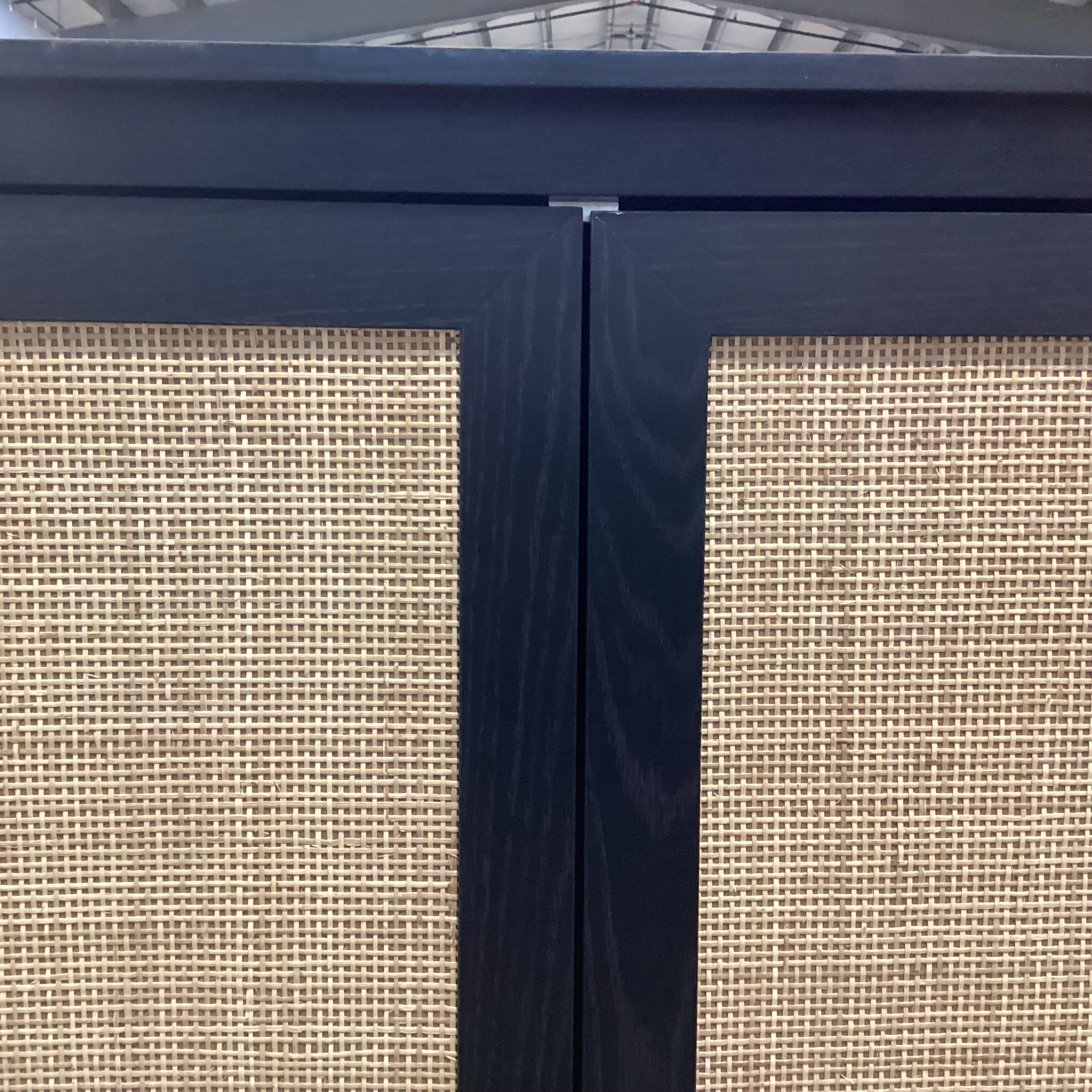 Ebony Finished Wood Style Laminate Veneer Rattan Woven 4 Door 2 Drawer Wardrobe Armoire 68"x 22"x 72.5"