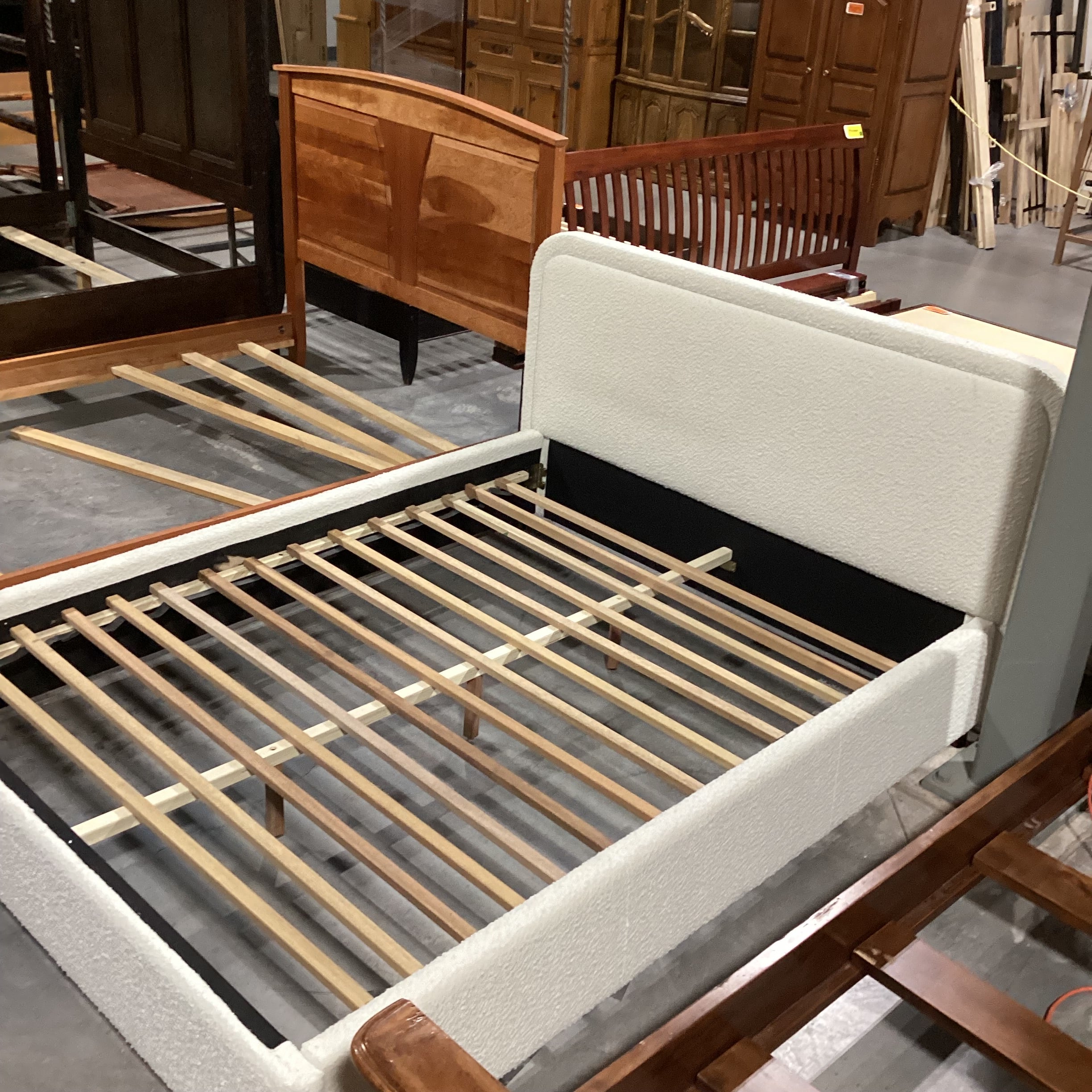 Queen Cream Boucle Platform Bed Set 70"x 86"x 40"