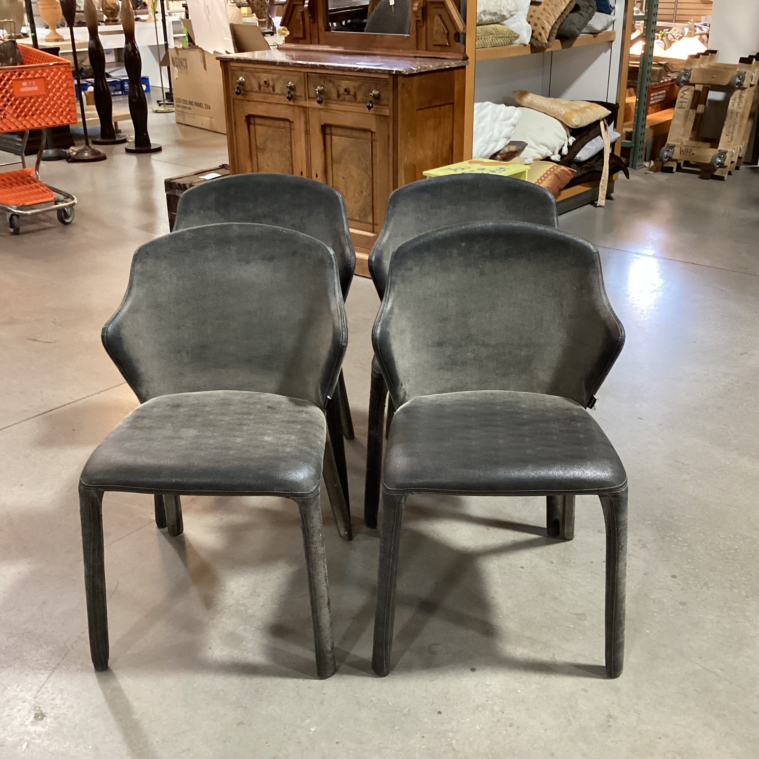 SET of 4 Dom Italia Distressed Grey Shagreen Style Leather Opera Dining Chairs 21"x 20"x 33"