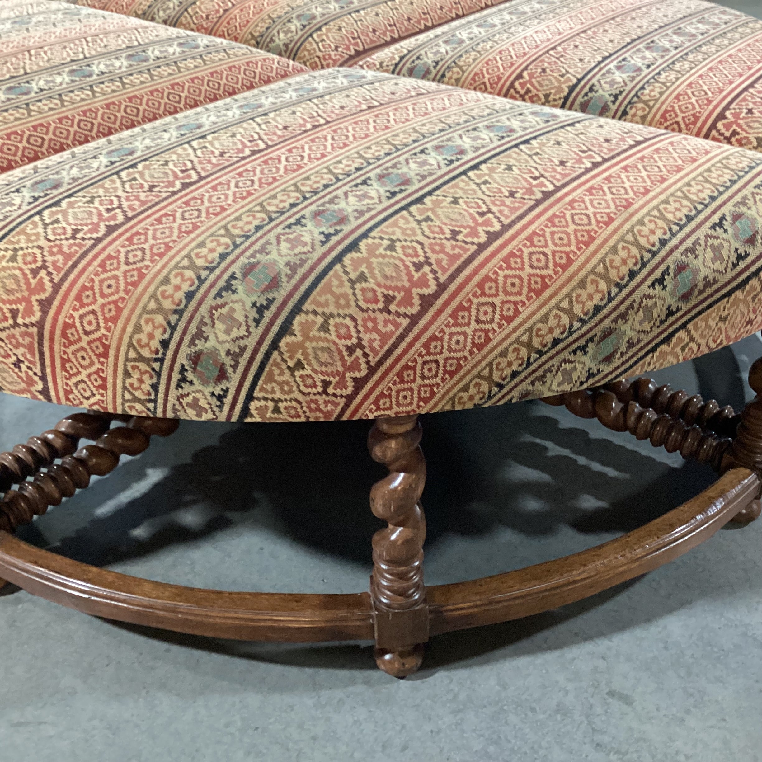 Rose Tarlow Melrose House Barley Twist Carved Wood & Upolstered 4 Piece Pie Ottoman 61" Diameter x 21"