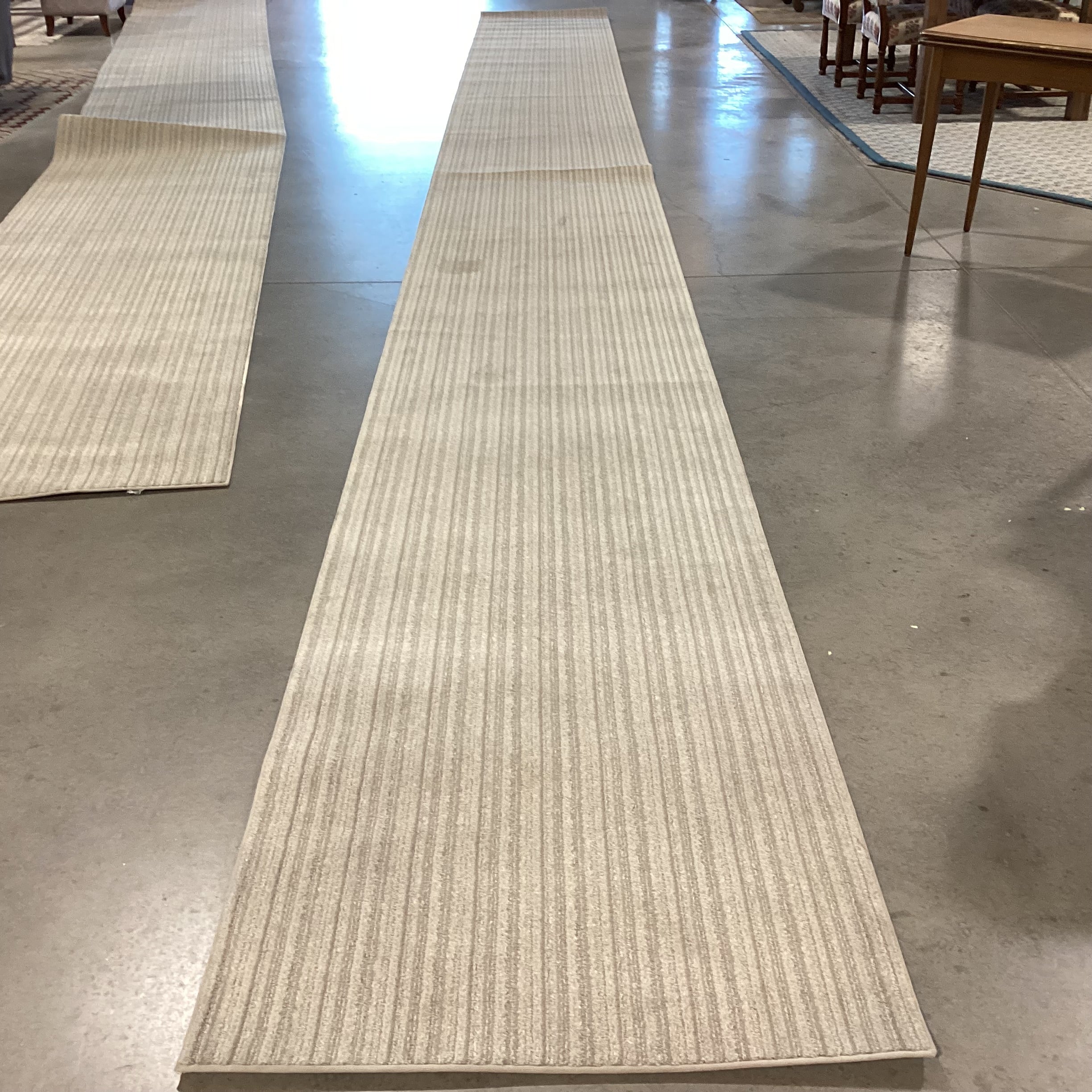 Grey Ivory Woven Pile Nylon Runner Rug 3'4"x 32'7"