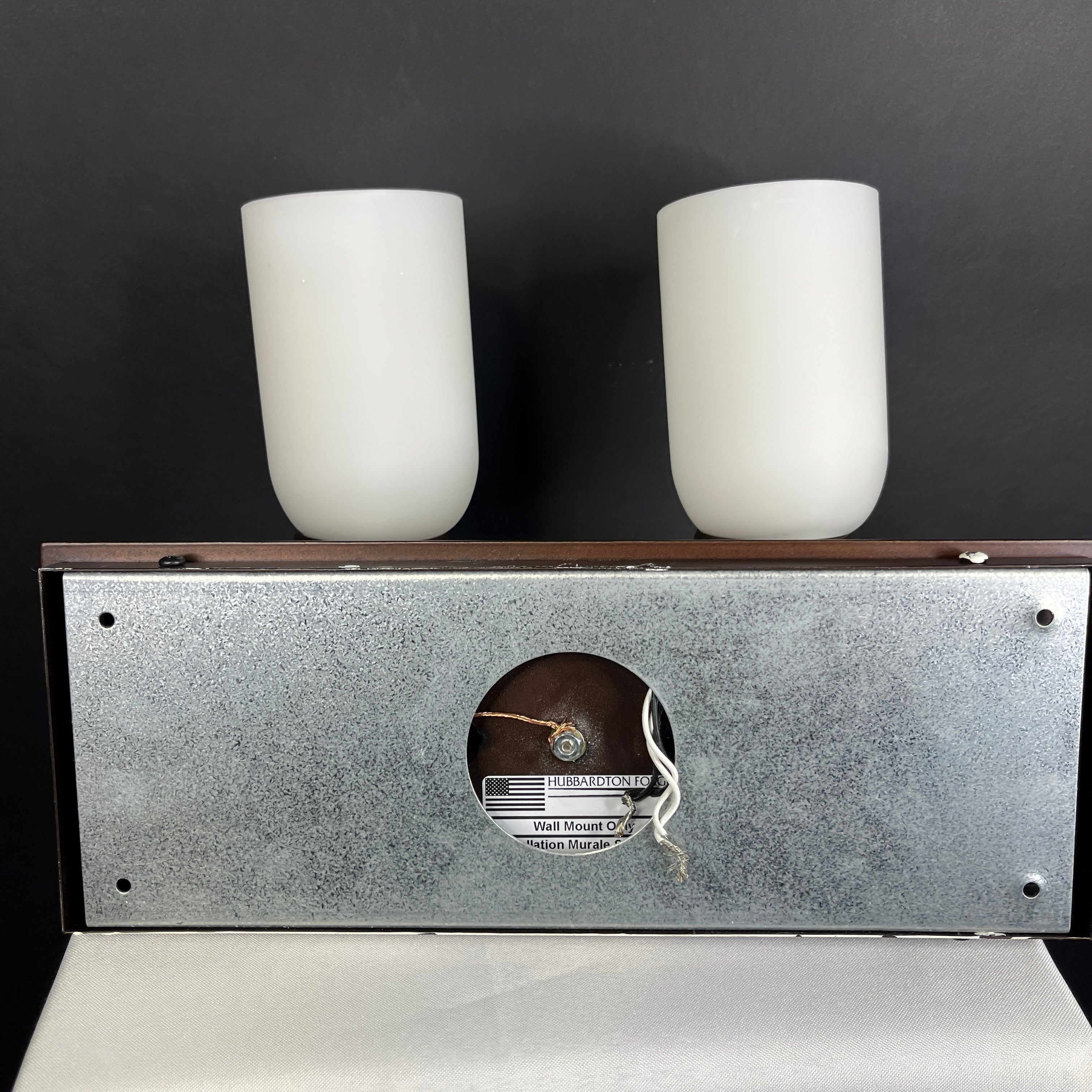 Hubbardton Forge 2-Light Bronze with Milk Glass Shades Vanity Wall Sconce 13”x 10”x 7”