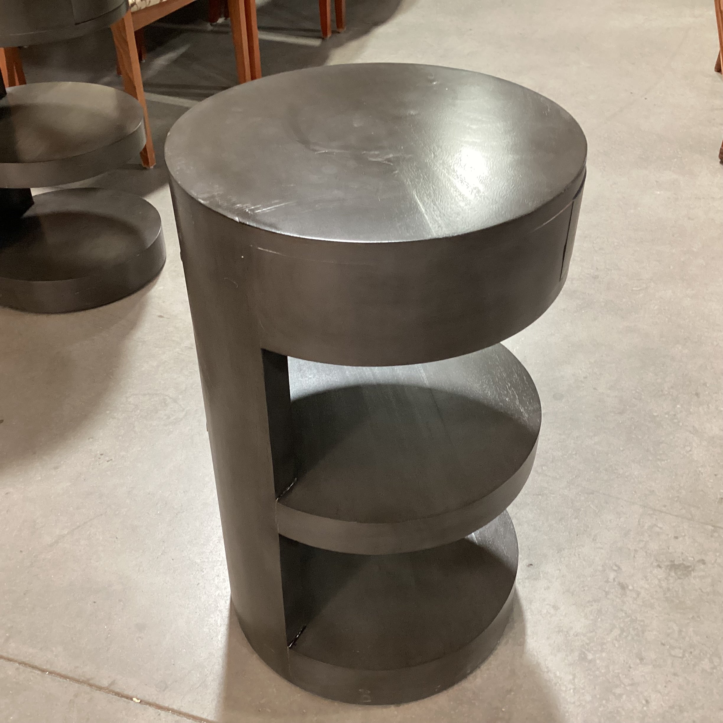 Cathers Home Dark Grey Finish Wood Round 3 Tiered 1 Drawer End Table 16" Diameter x 27"