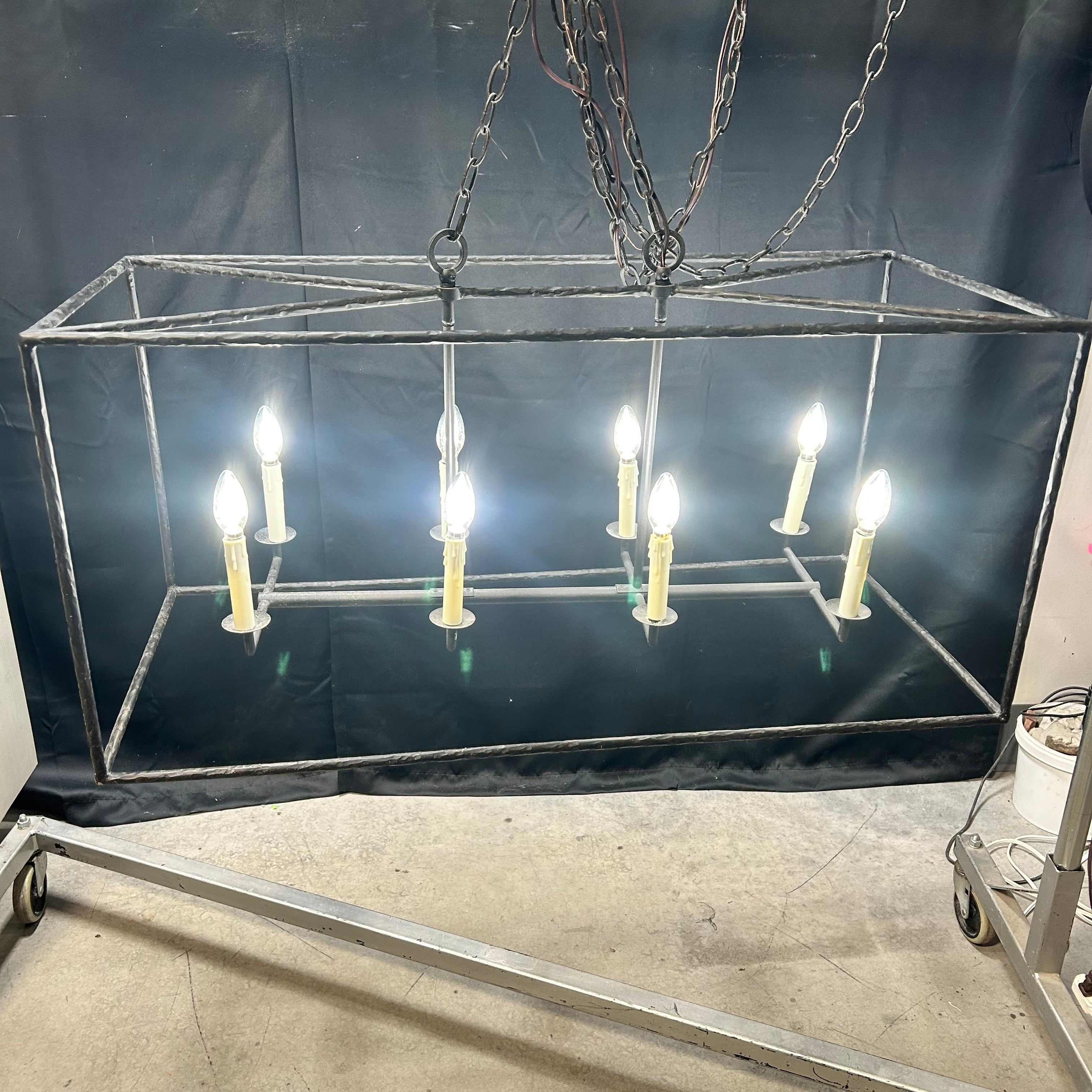 Rectangular Iron-Frame Lantern With 8 Interior Candles Chandelier 39"x 18"x 21"