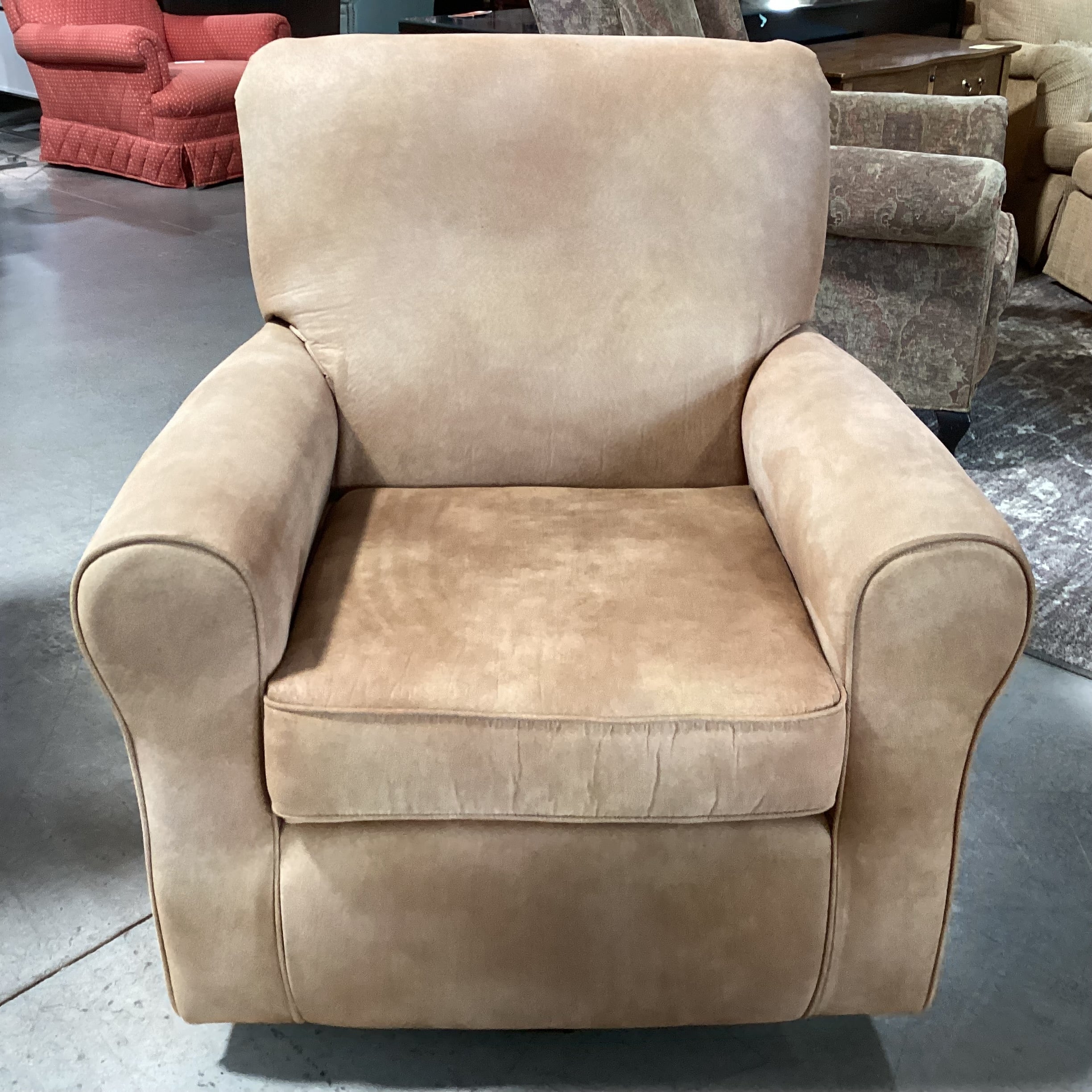 Best Chairs Tan Micro Suede Swivel Rock Chair 35"x 33"x 38"