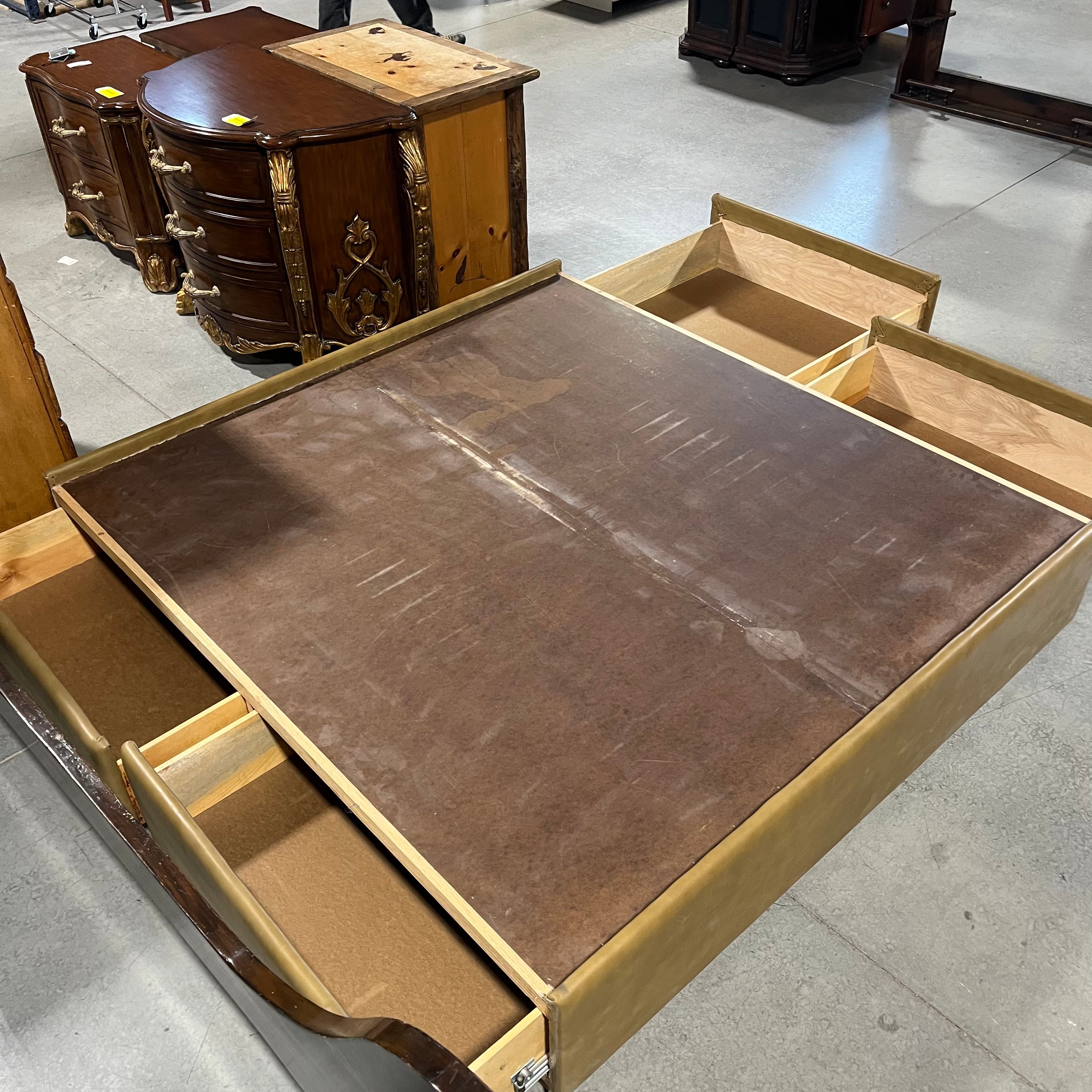 CUSTOM Light Brown Leather with 4 Drawer Platform Bed Set 72.5"x 76"x 15.5"