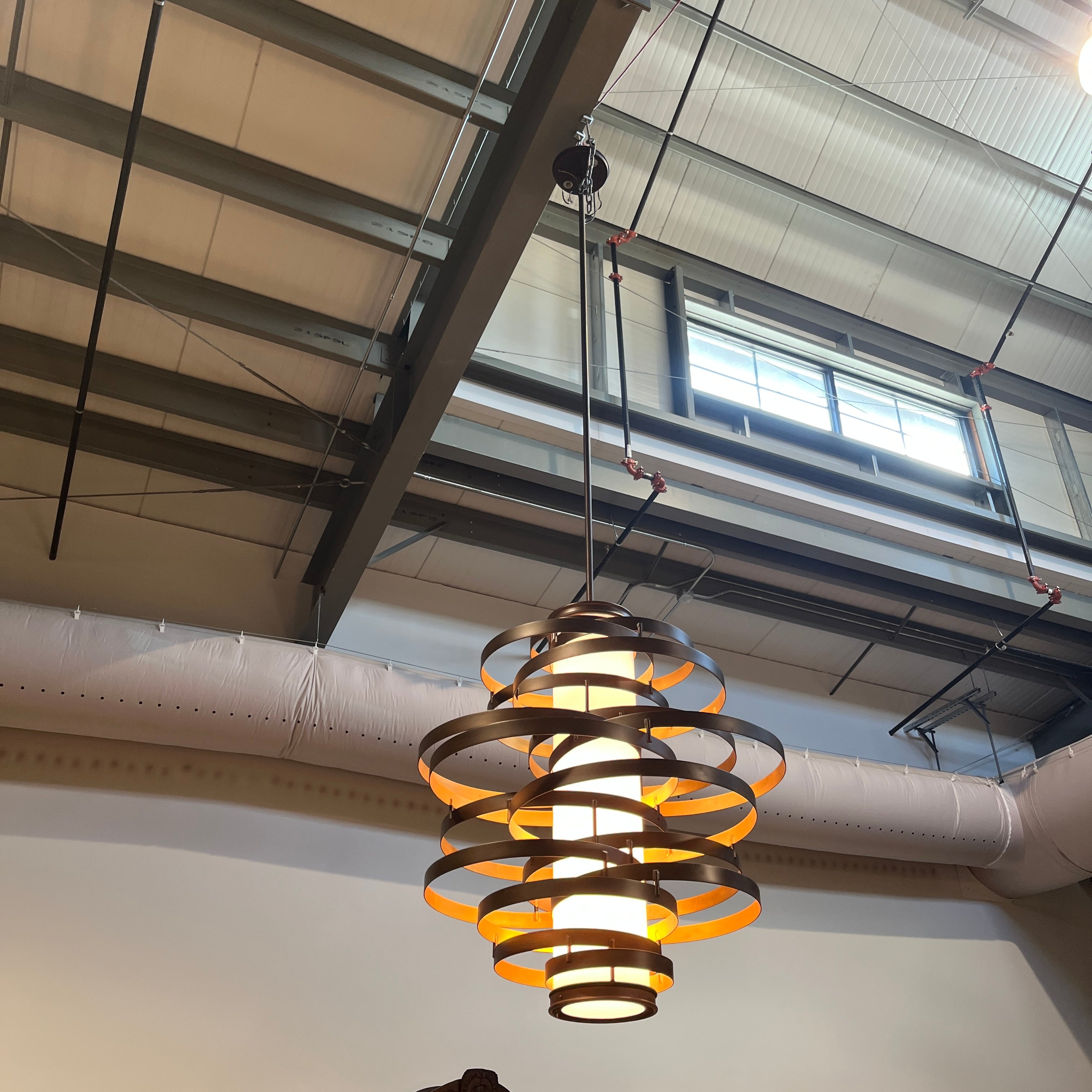 Corbett Vertigo 6-Light Bronze and Gold Leaf Iron Chandelier 45” Diameter x 50” - 143”