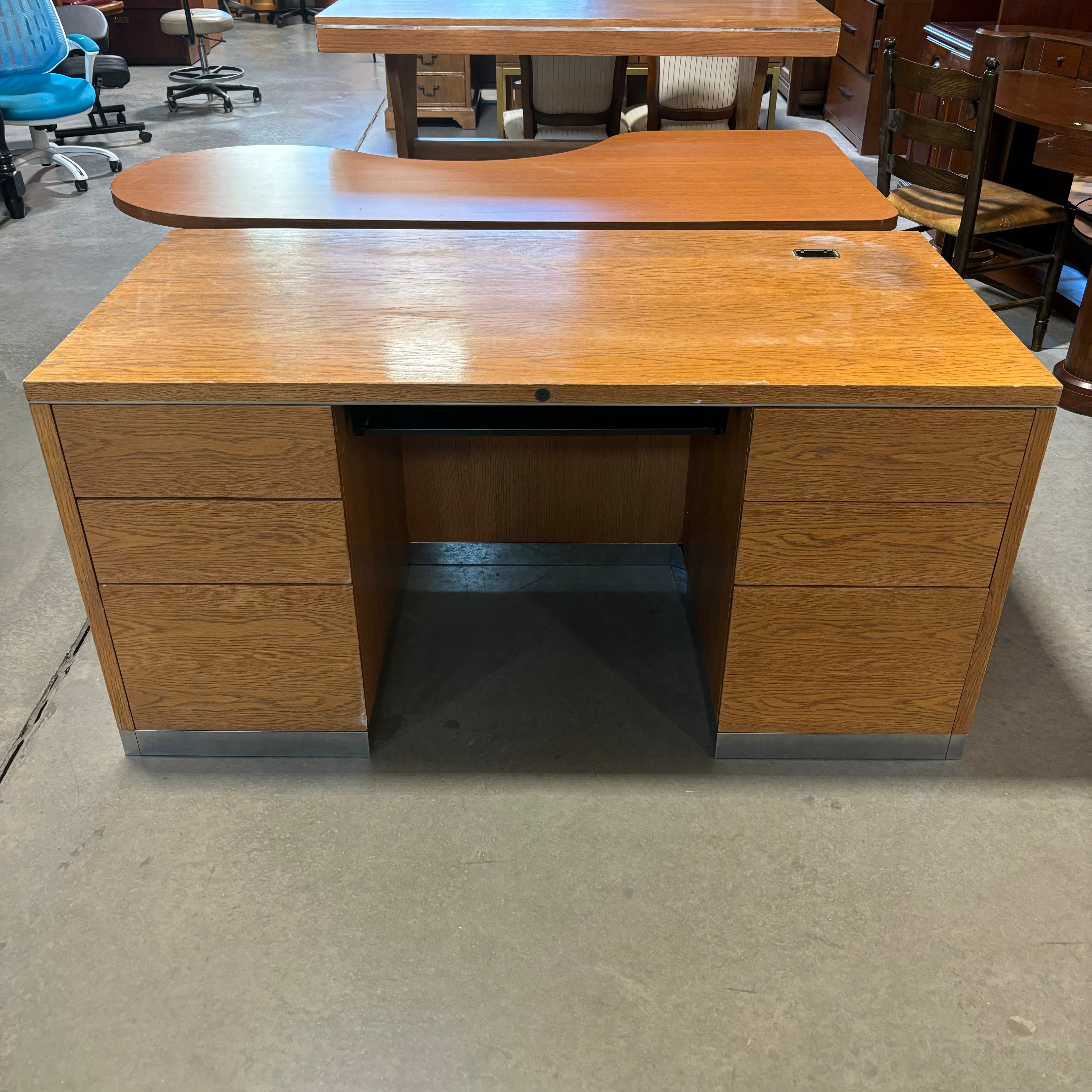 6 Drawer with Pullout Tray Solid Medium Finish Wood with Metal Toekick Desk 60"x 30"x 29"