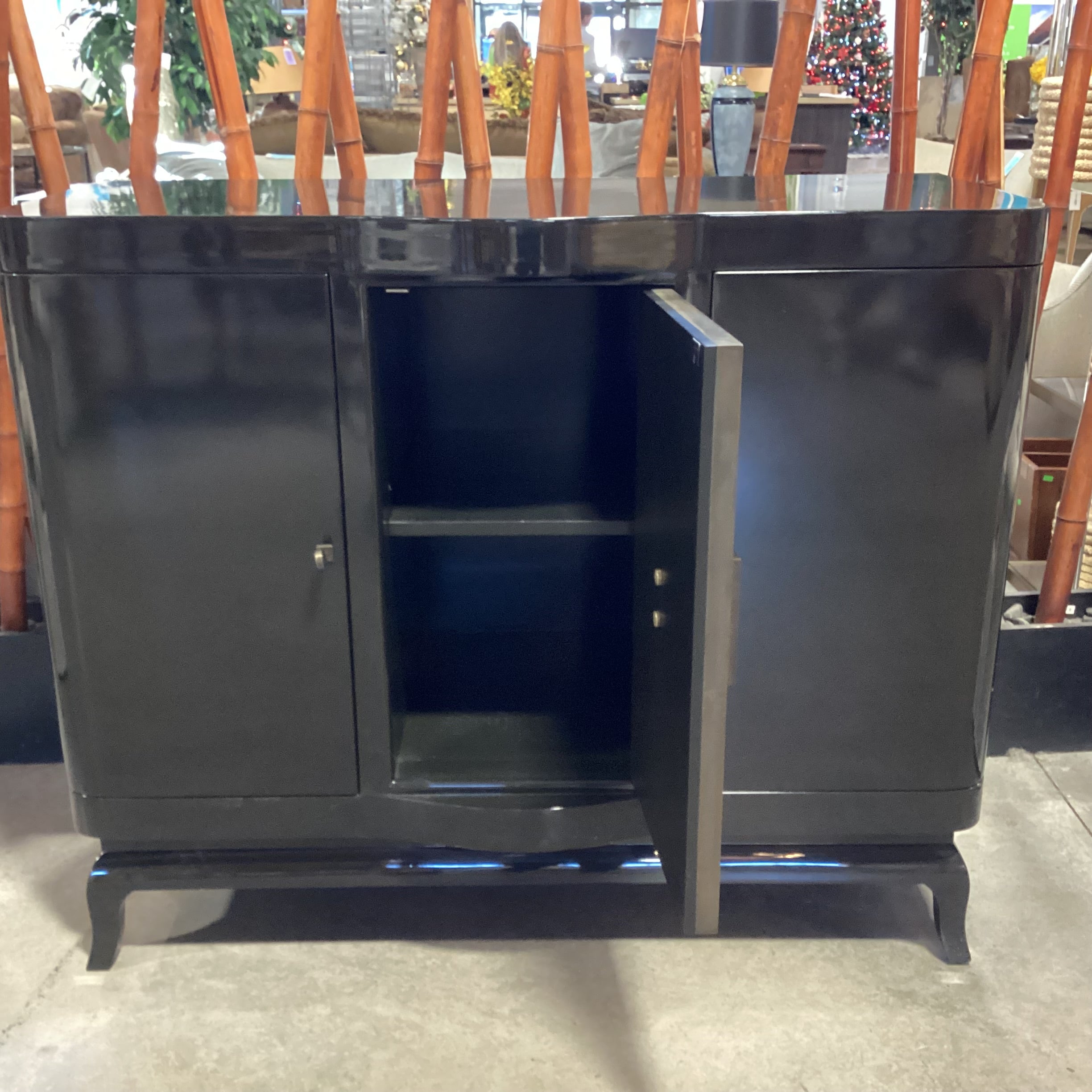 French Art Deco Style Black Lacquer 3 Door Buffet 48"x 22"x 40"