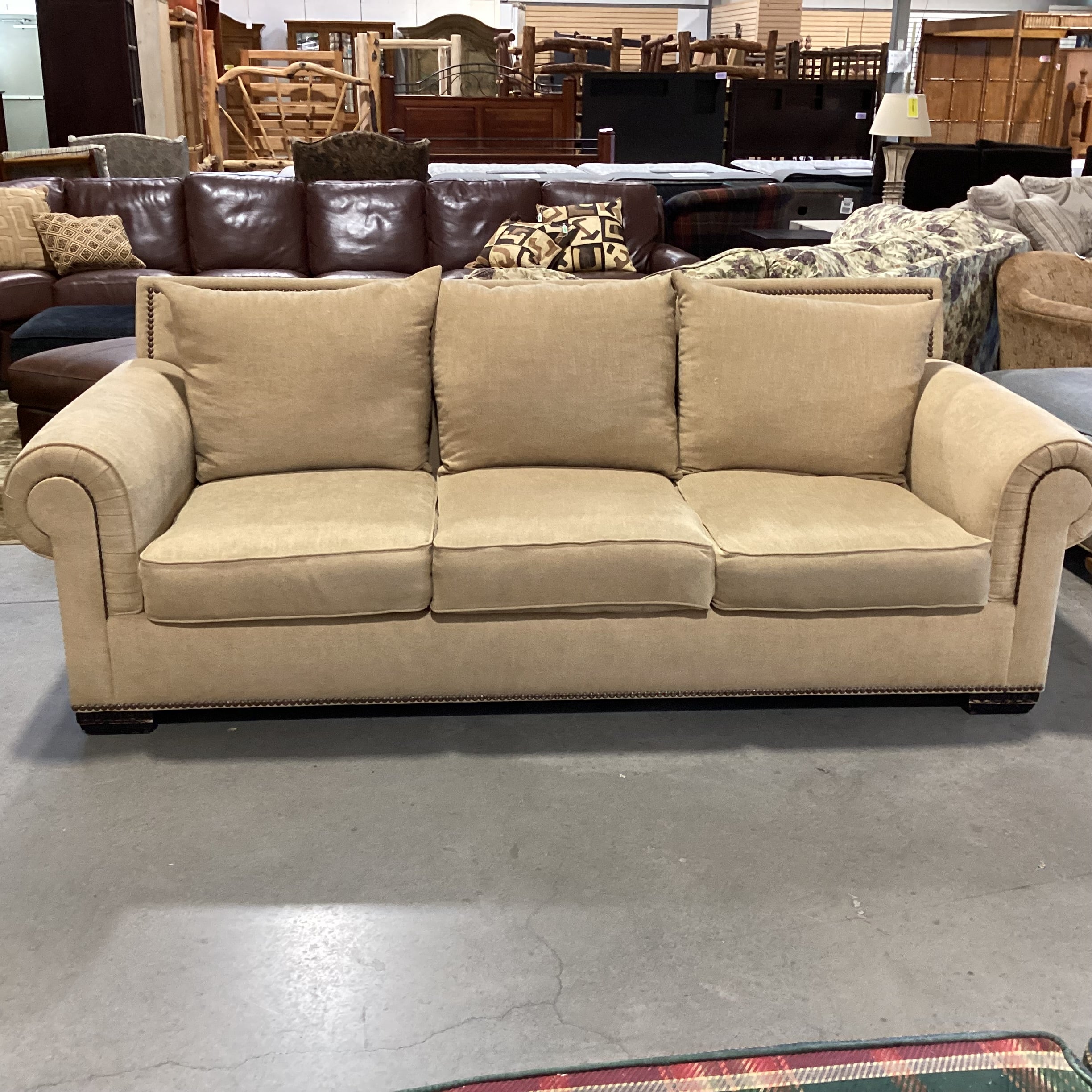 Rene Cazares Golden Tan Nailhead Down Mix Sofa 96"x 31"x 45"