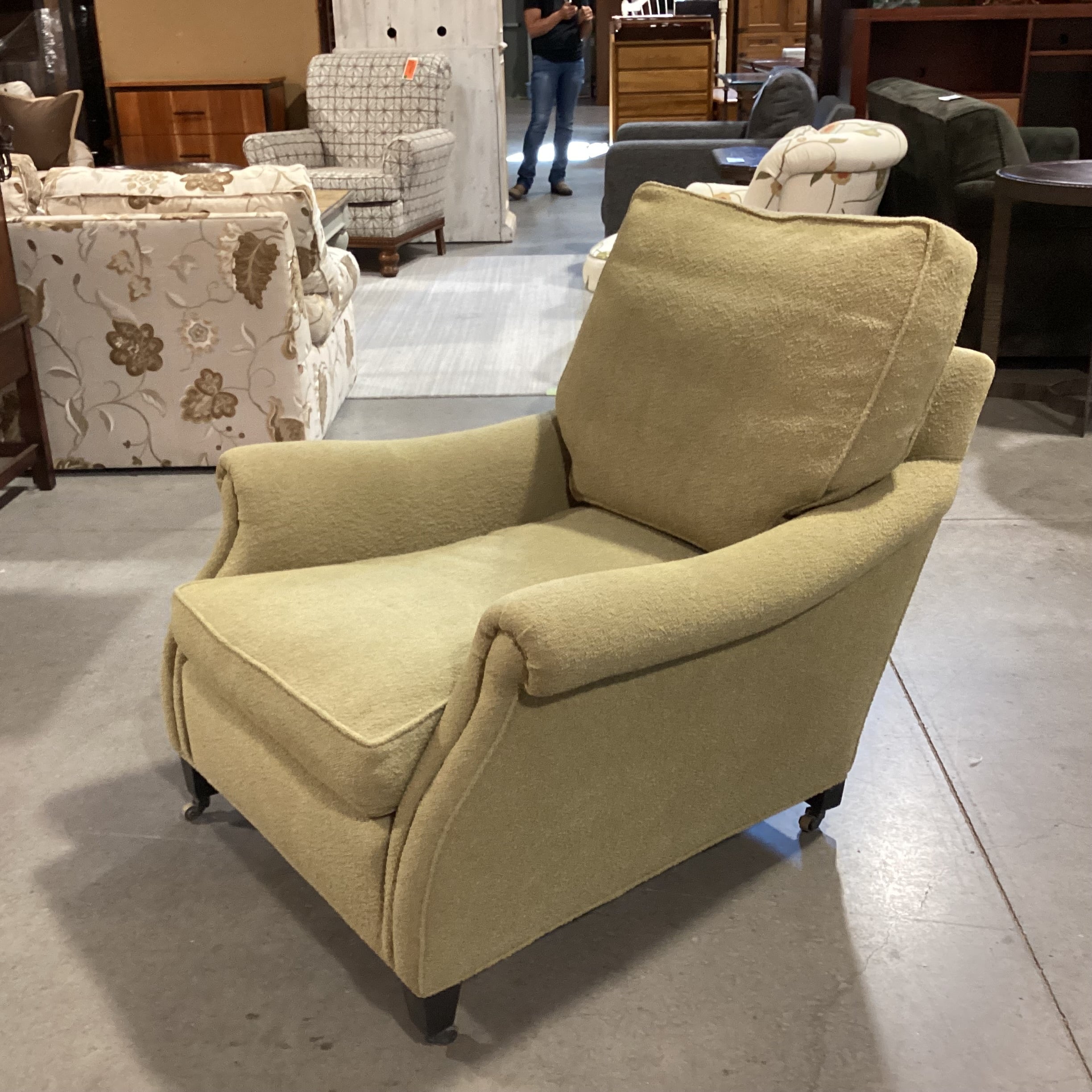 Reed Green Boucle Down Mix on Casters Chair 33"x 40"x 27"
