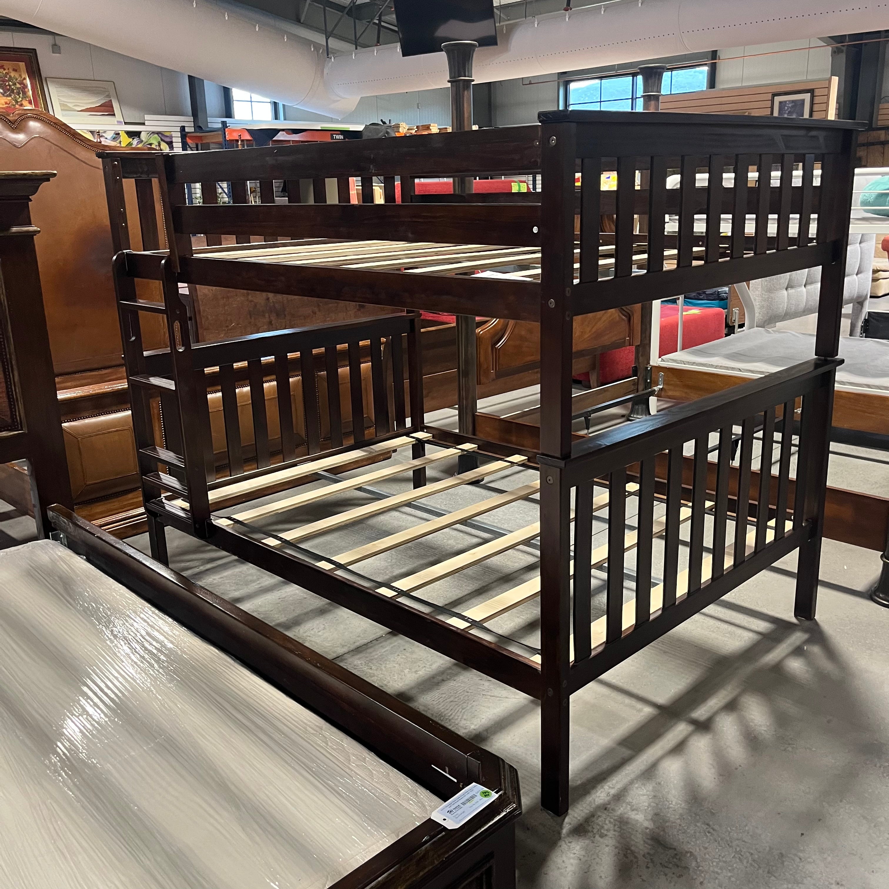 Full Over Full Solid Dark Wood Finish Bunk Bed Set 81.5"x 57.5" 65.5"