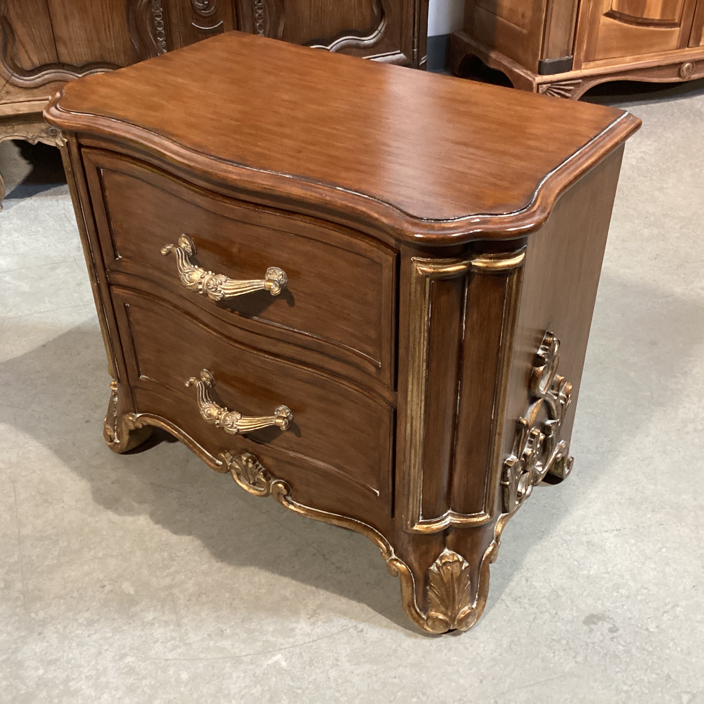 Ornate Carved Wood with Gold Accent 2 Drawer Nightstand 34.5"x 20"x 28"
