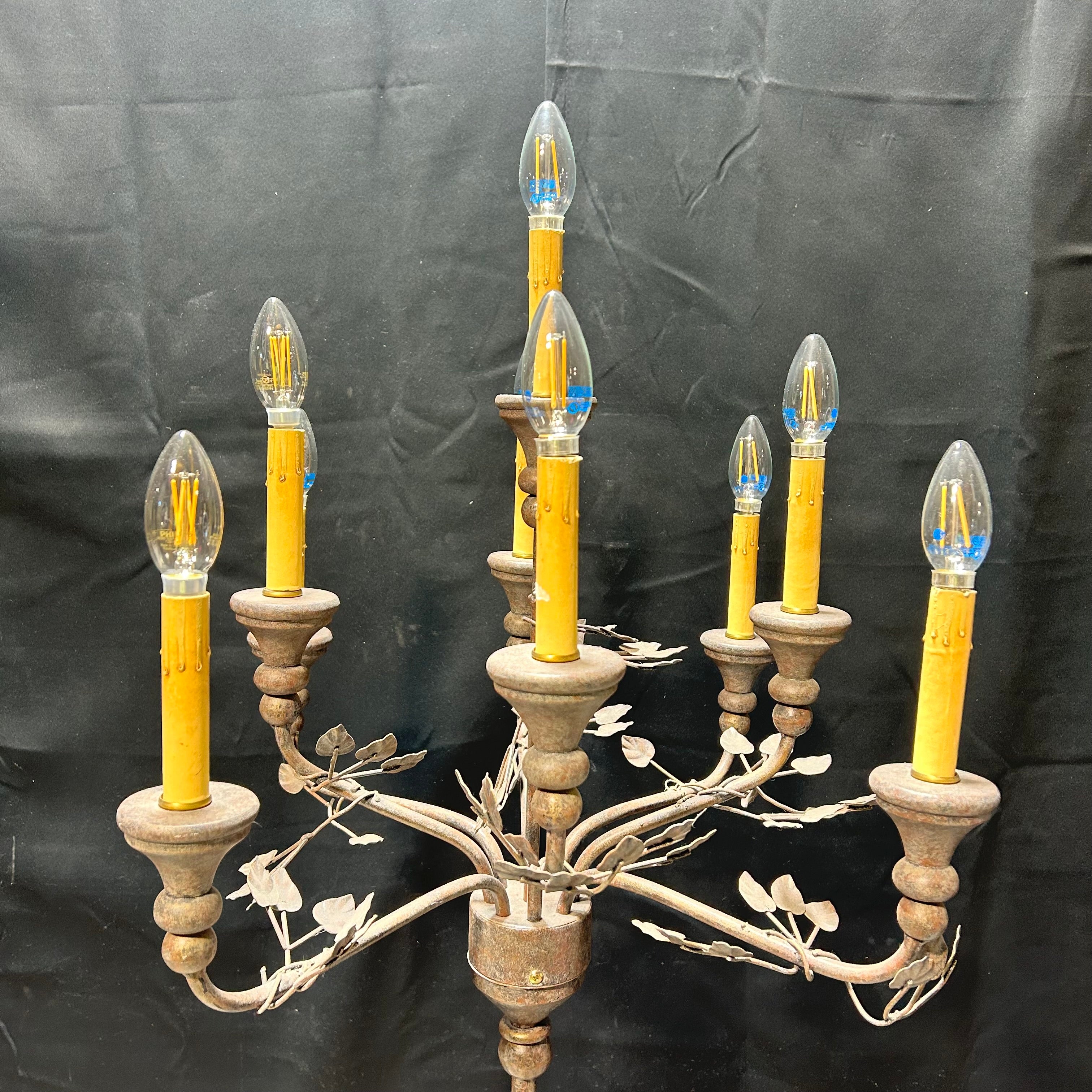 Wrought Iron 9 Light Candelabra Leaf Floor Lamp 19"x 66"