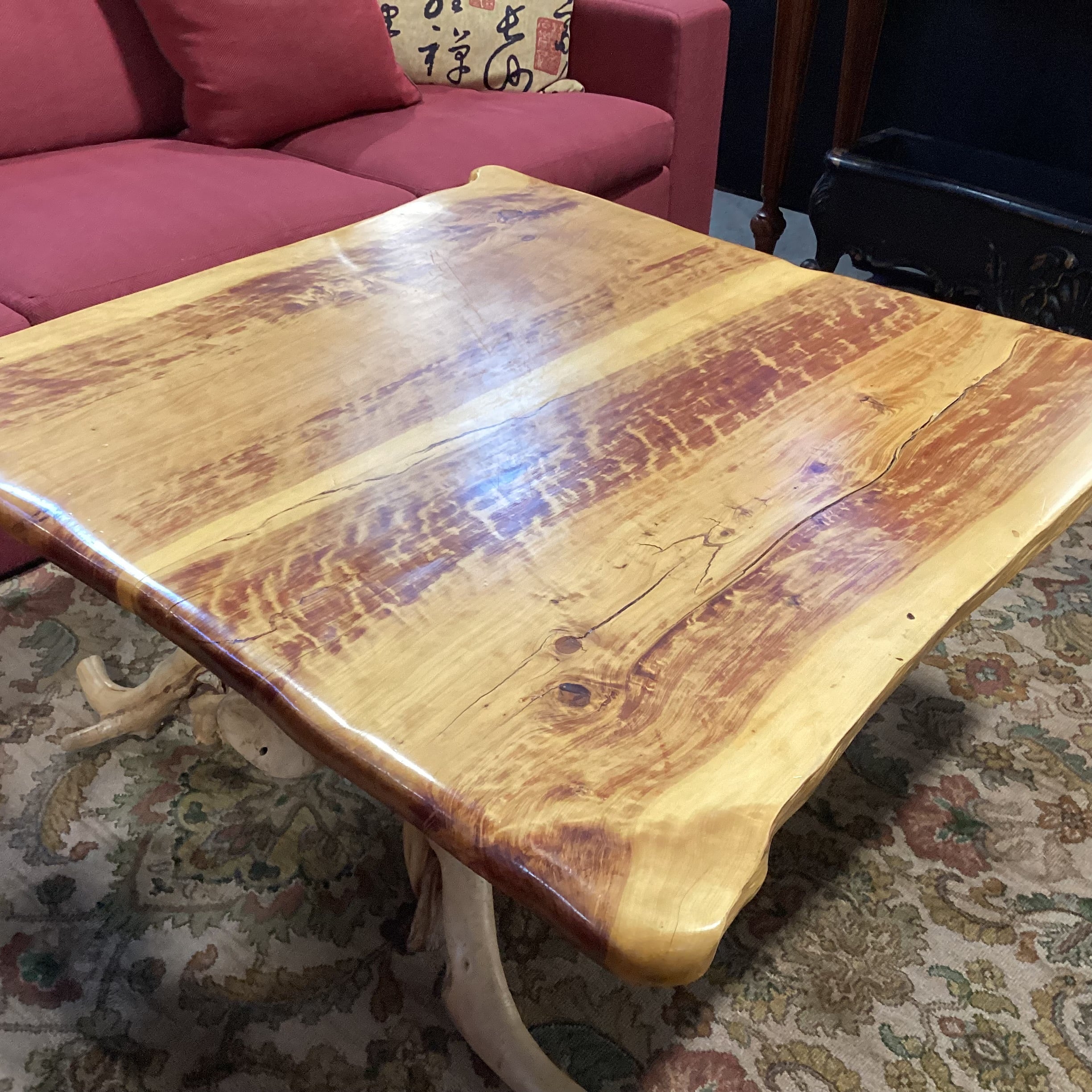Hand Crafted Live Edge & Stump Trestle Coffee Table 44"x 44"x 20"