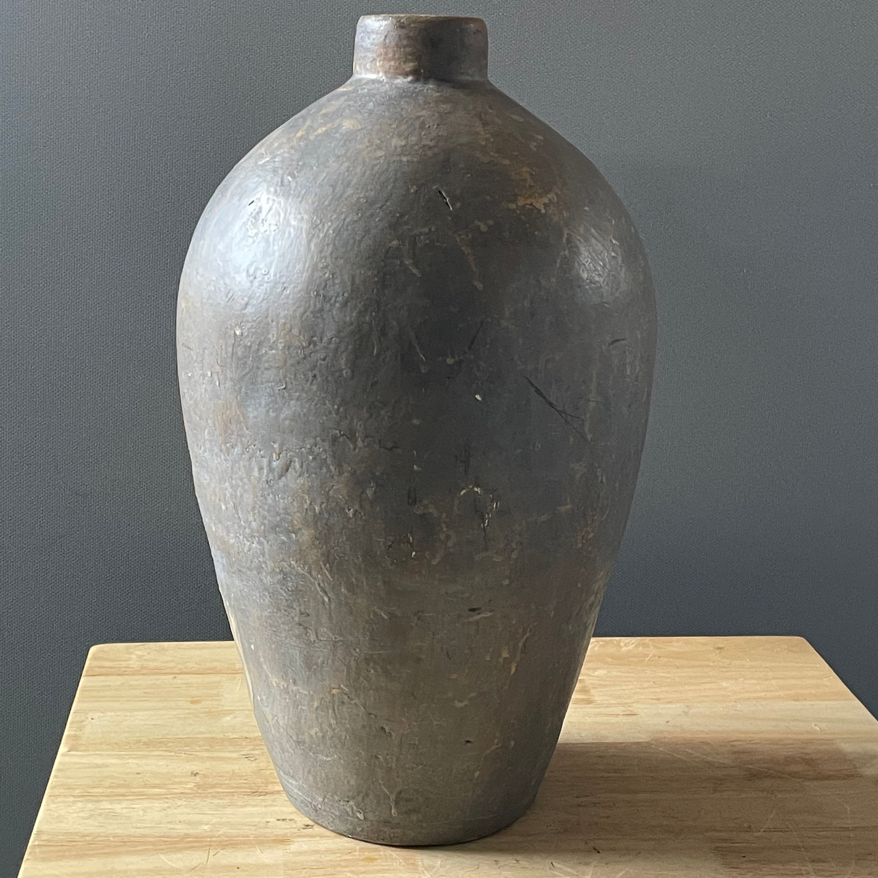 Vintage Asian Terracotta Stoneware Rice Wine Jar, 12"x 21"